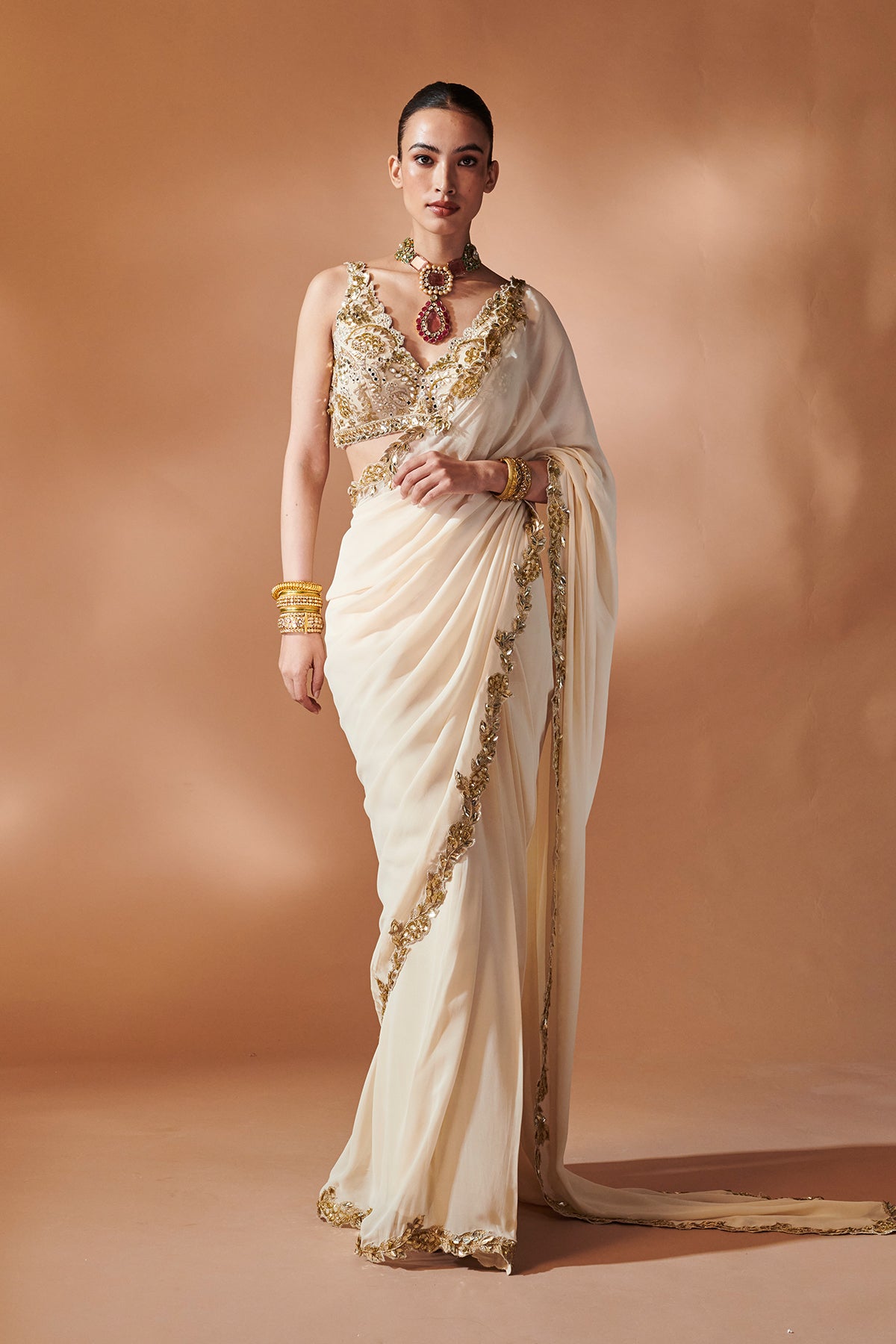 IVORY AND GOLD SAREE SET