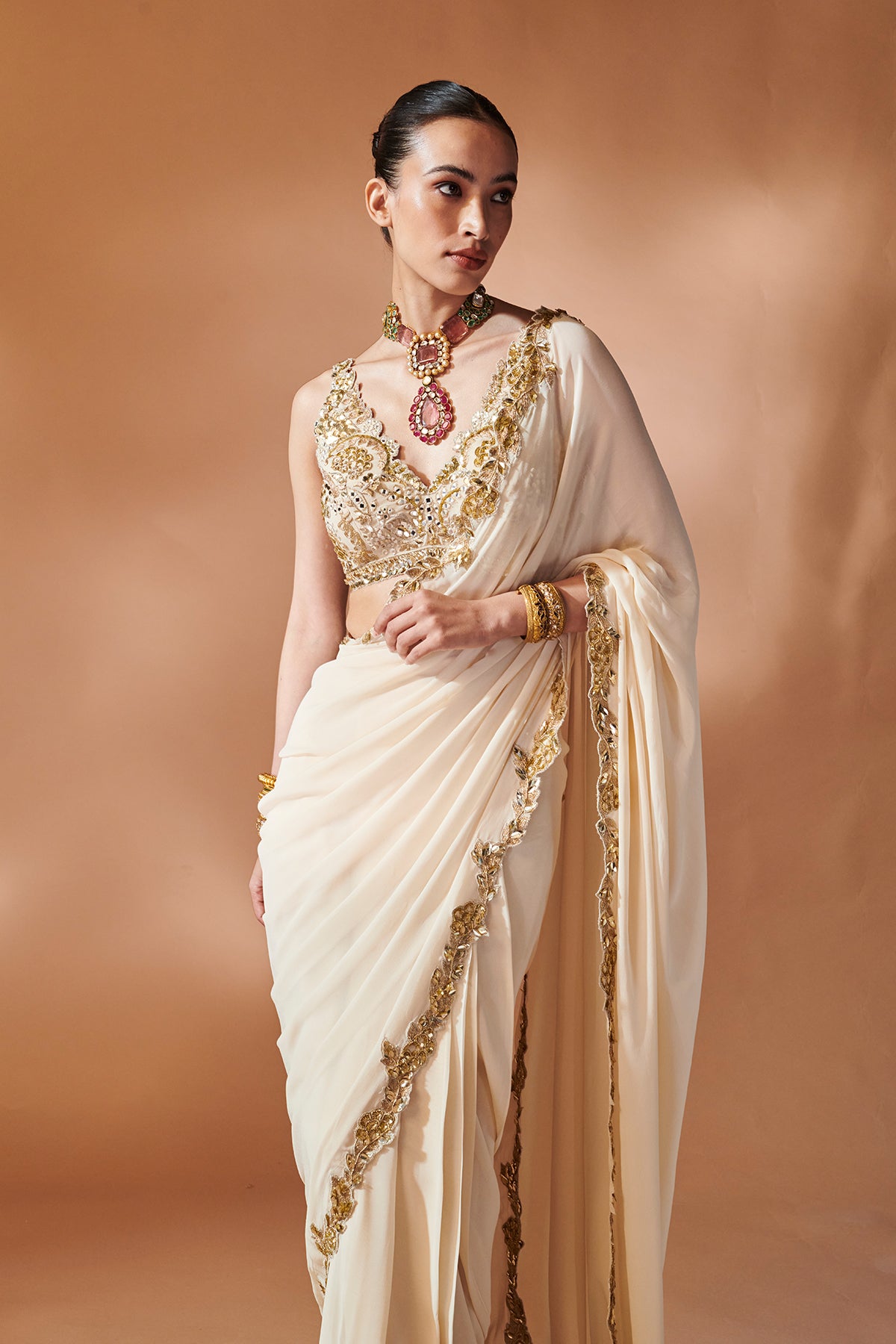 IVORY AND GOLD SAREE SET