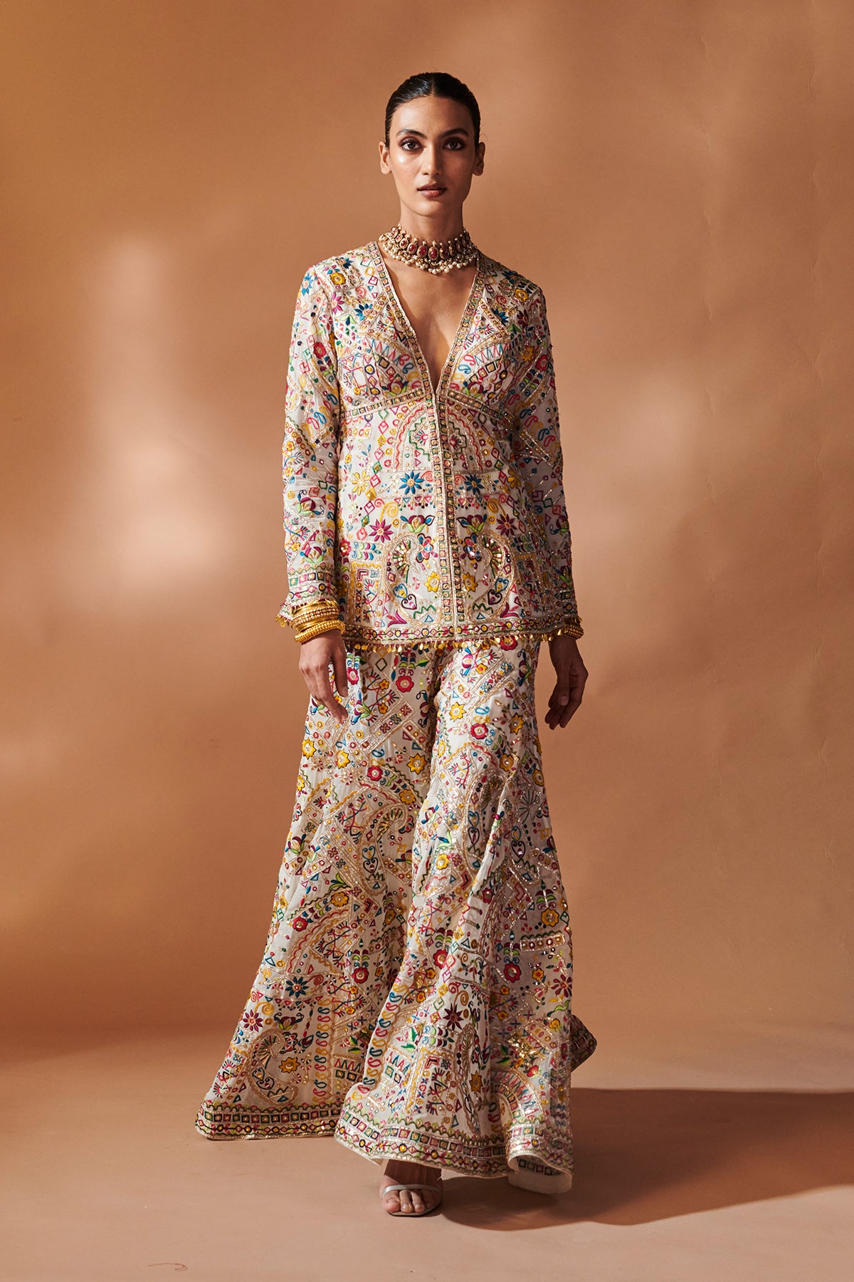 IVORY PEPLUM SHARARA SET