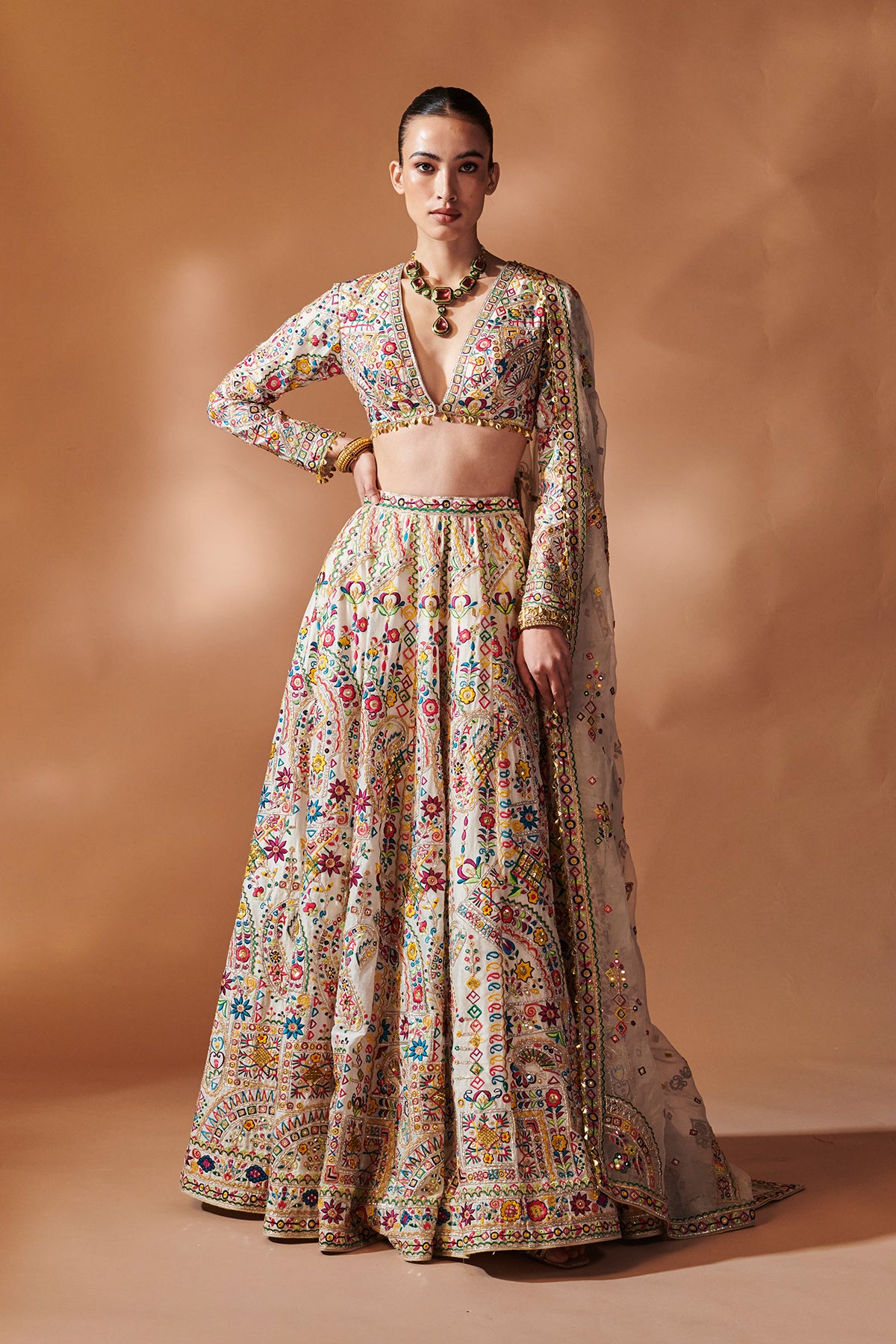 IVORY FULL SLEEVE LEHENGA SET