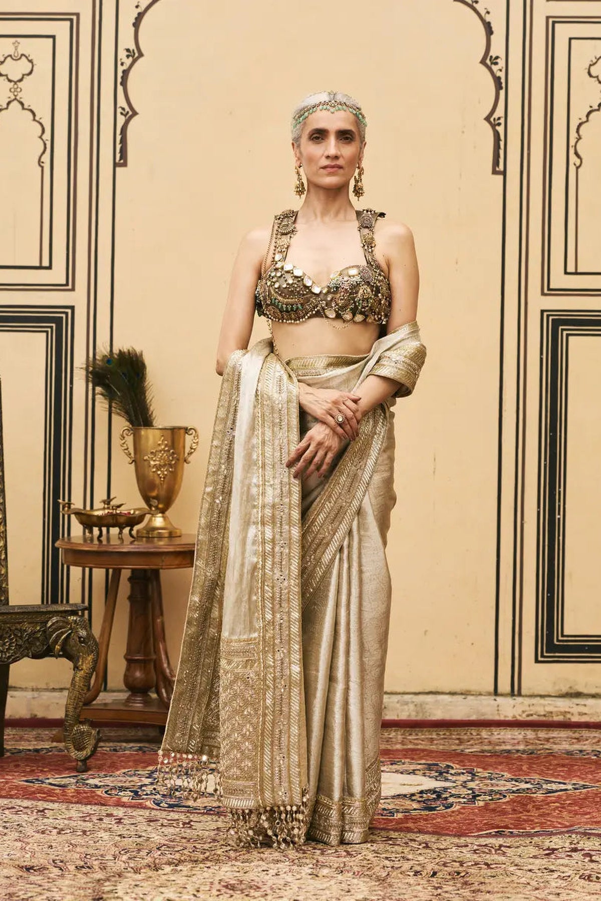 Swarnim Tissue Brocade Metal Saree Set