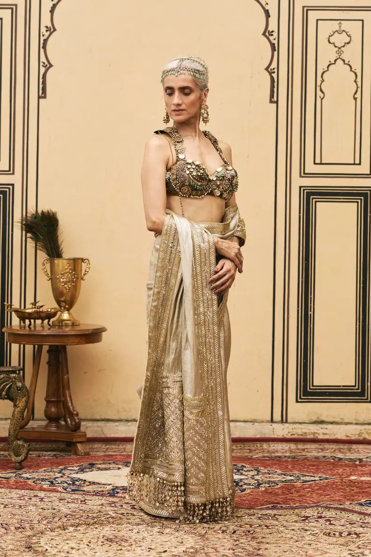 Swarnim Tissue Brocade Metal Saree Set