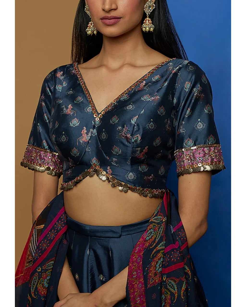 Blue Steed Embroidered Lehenga Set