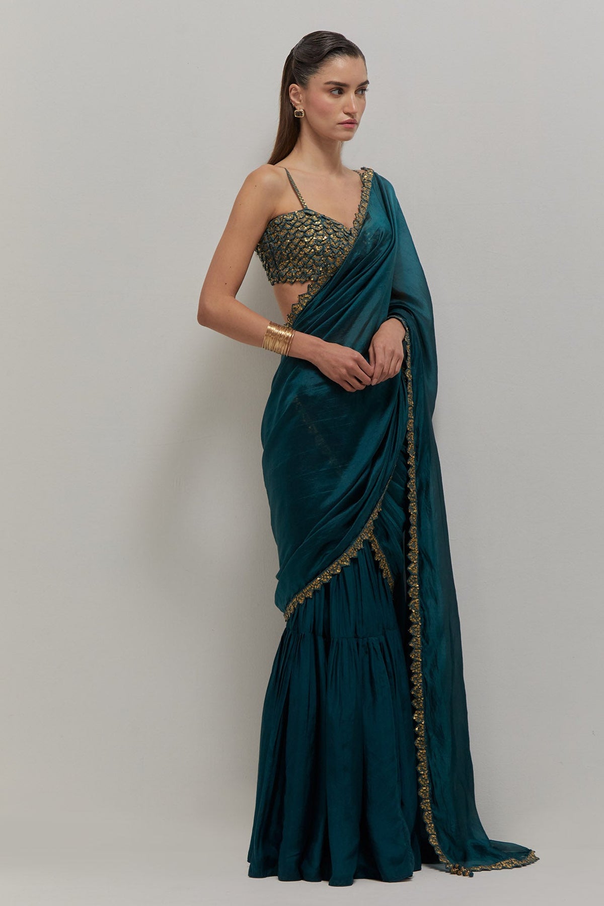 Teal Blue Gharara Saree Set