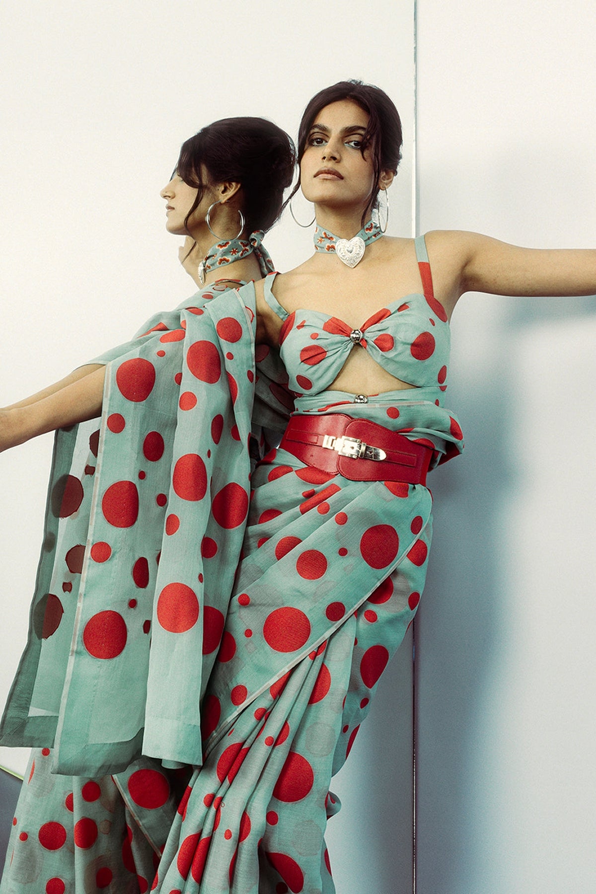 Teal Confetti Saree