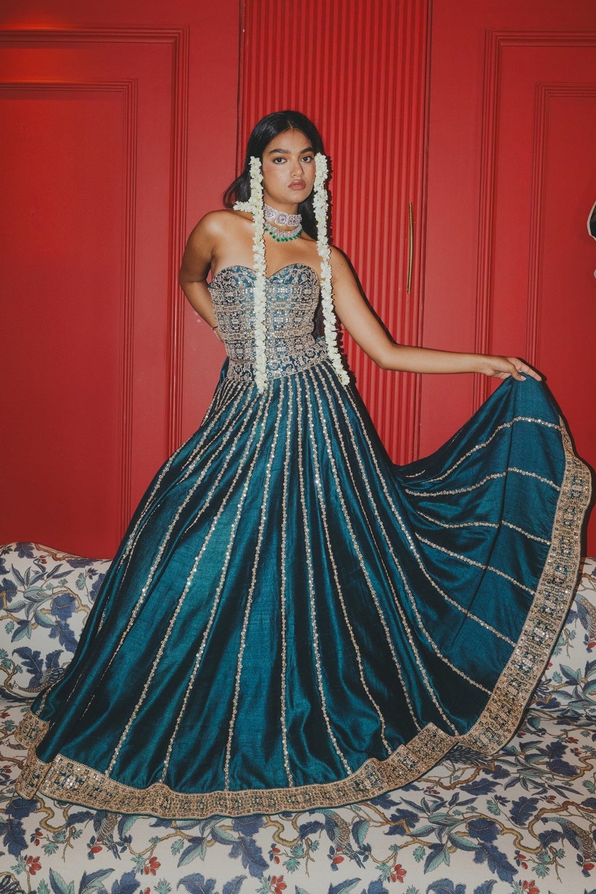 Teal Corset Lehenga Set