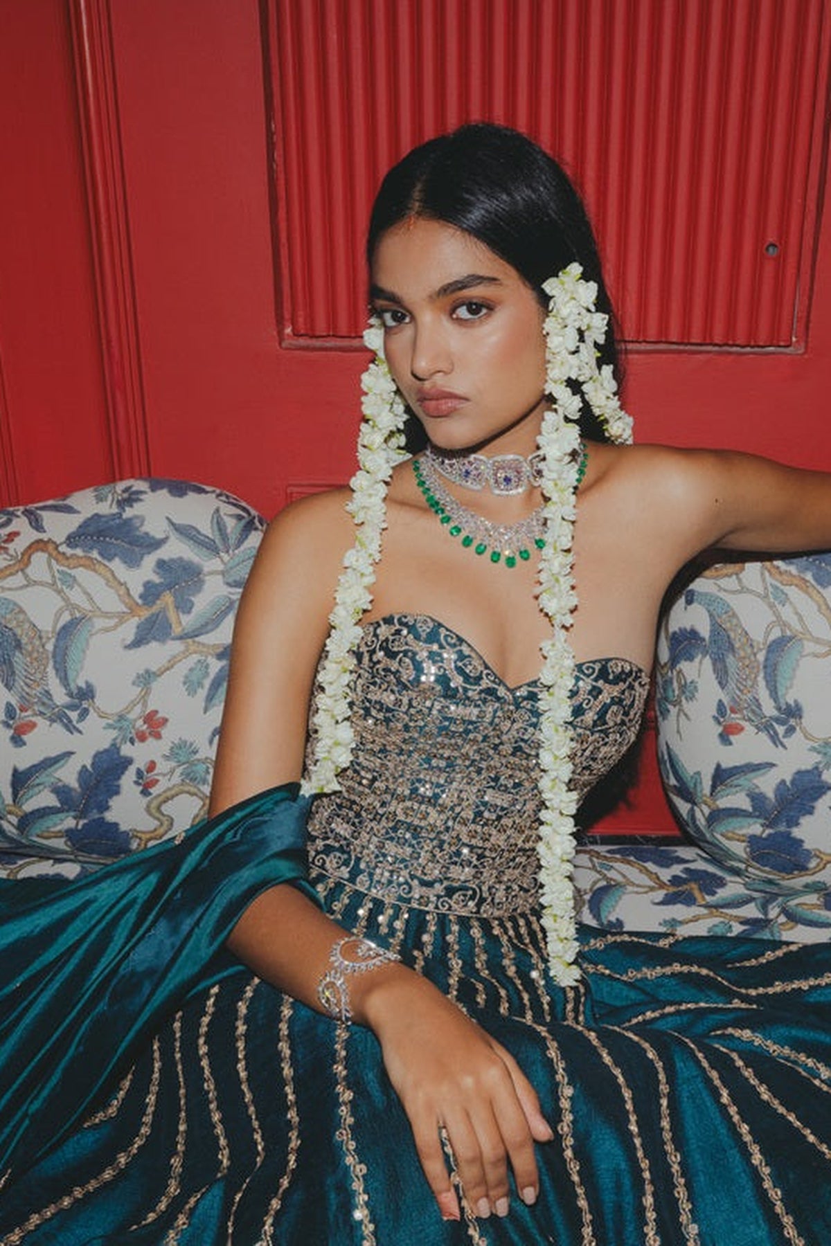 Teal Corset Lehenga Set