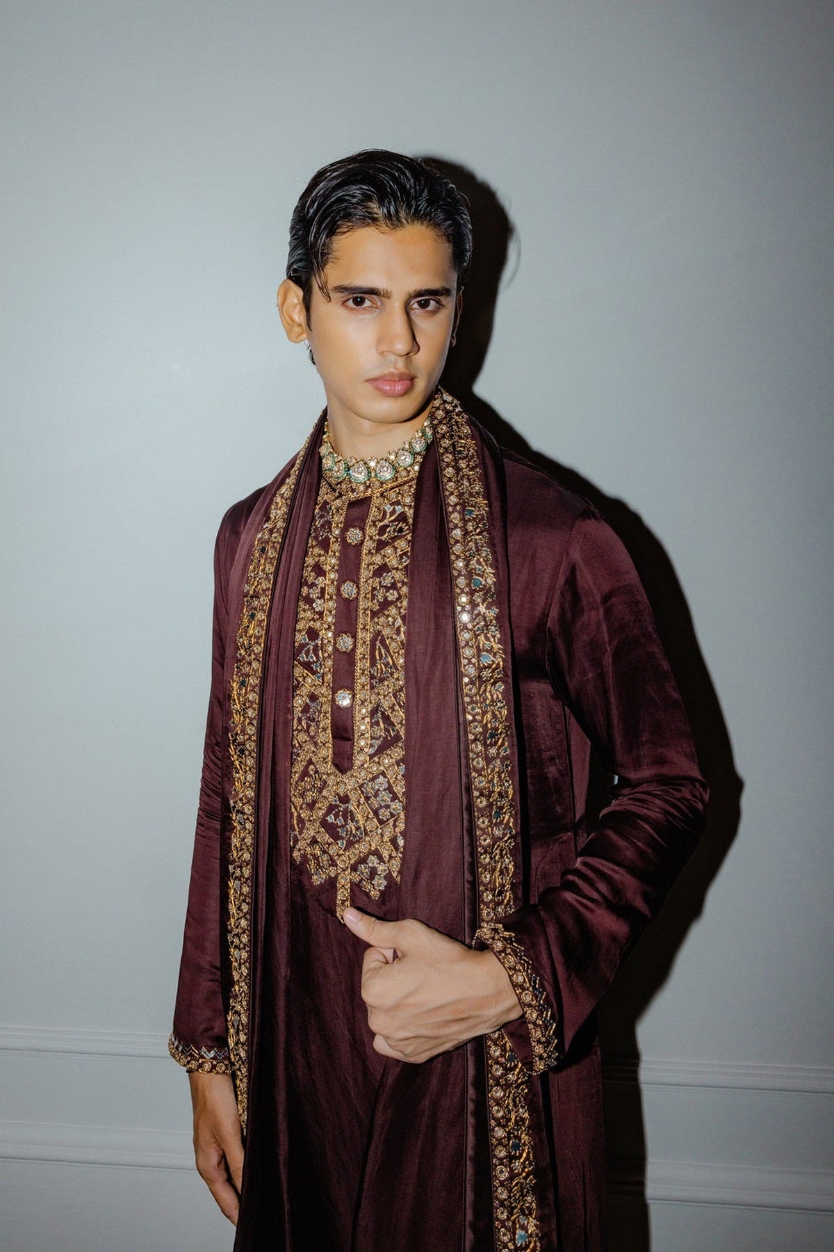 Brown Foil Kurta Set