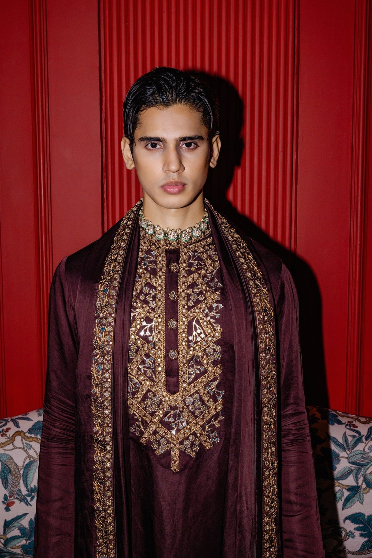 Brown Foil Kurta Set