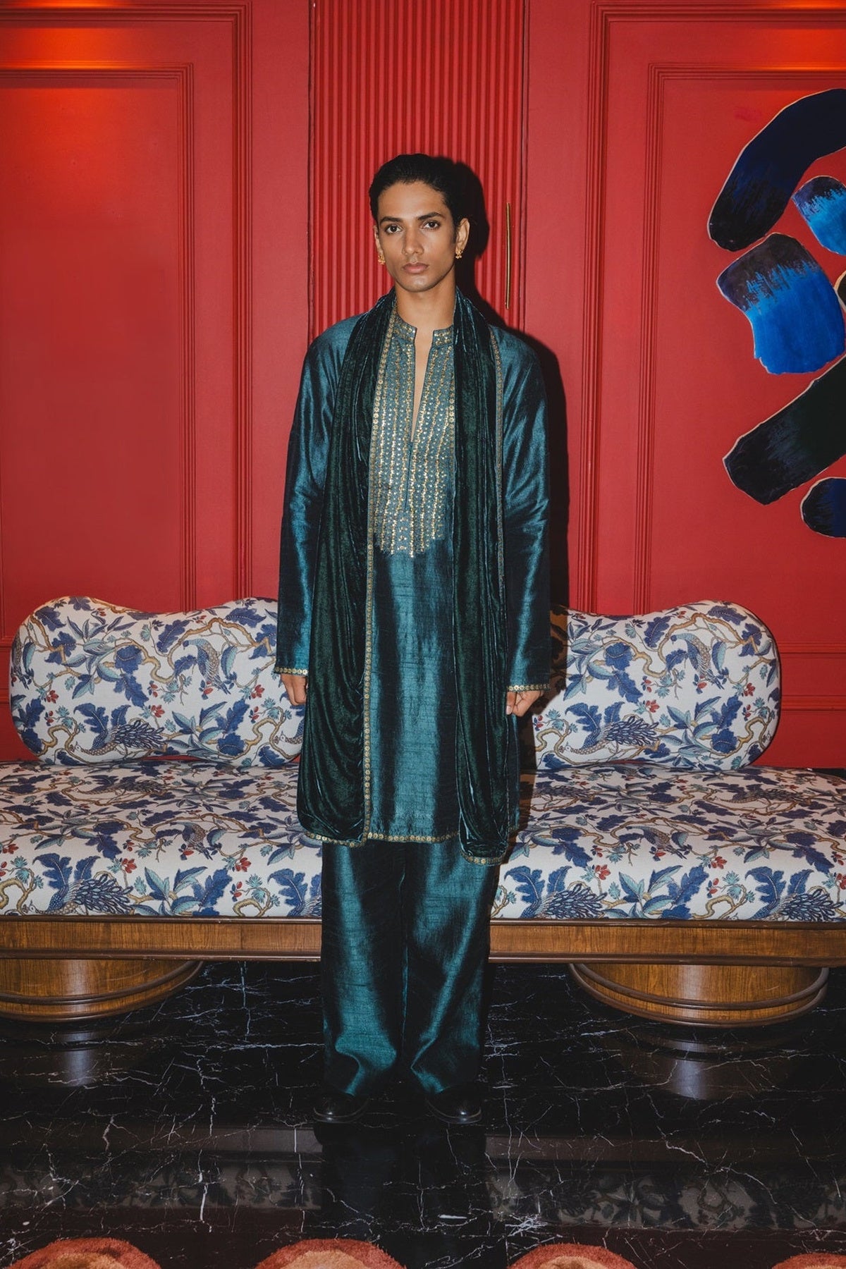 Teal Kurta Dushala Set