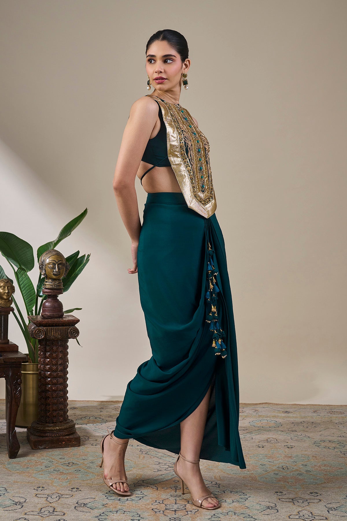 Teal Taal Drape Skirt Set