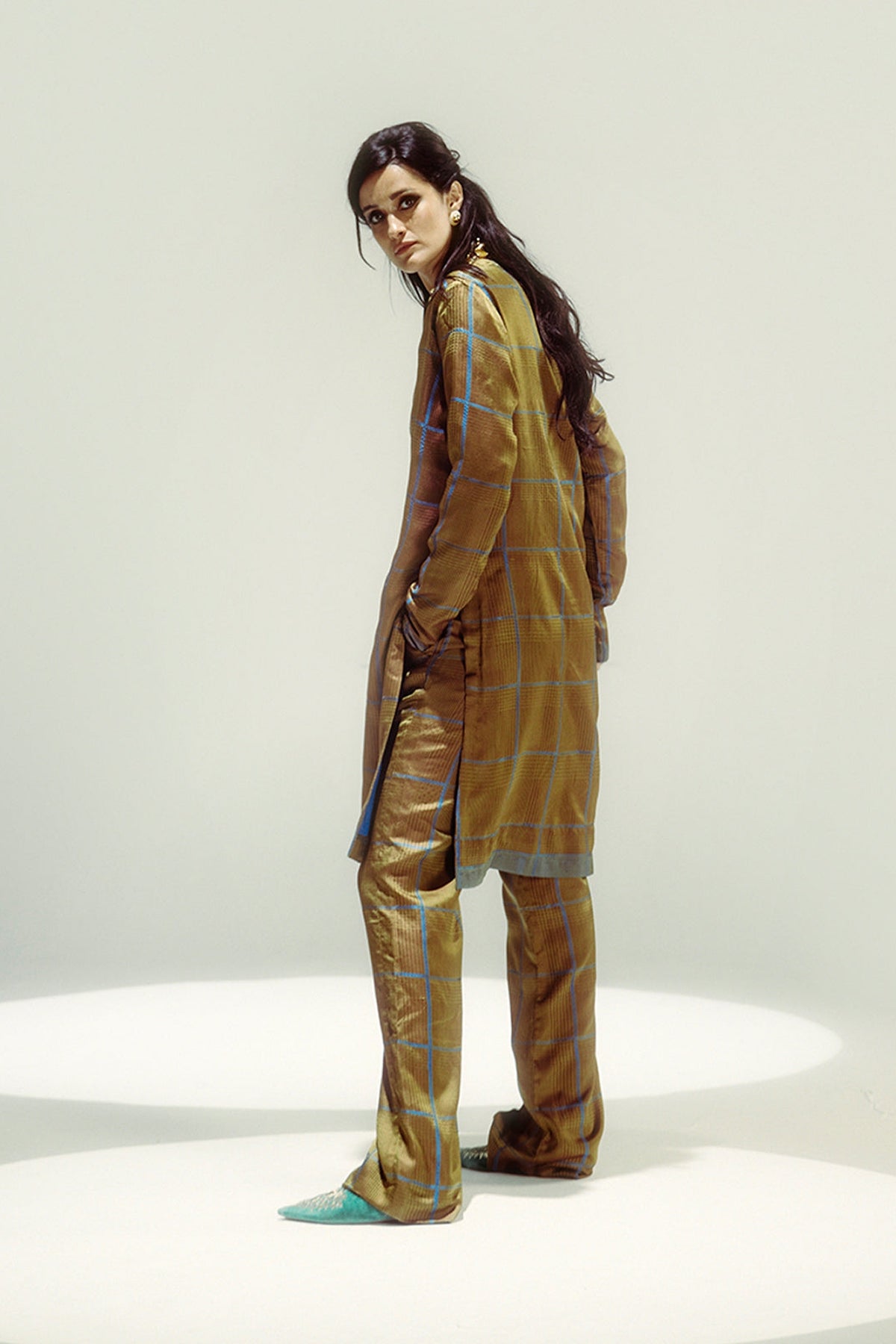 Brown Chessboard Kurta Set
