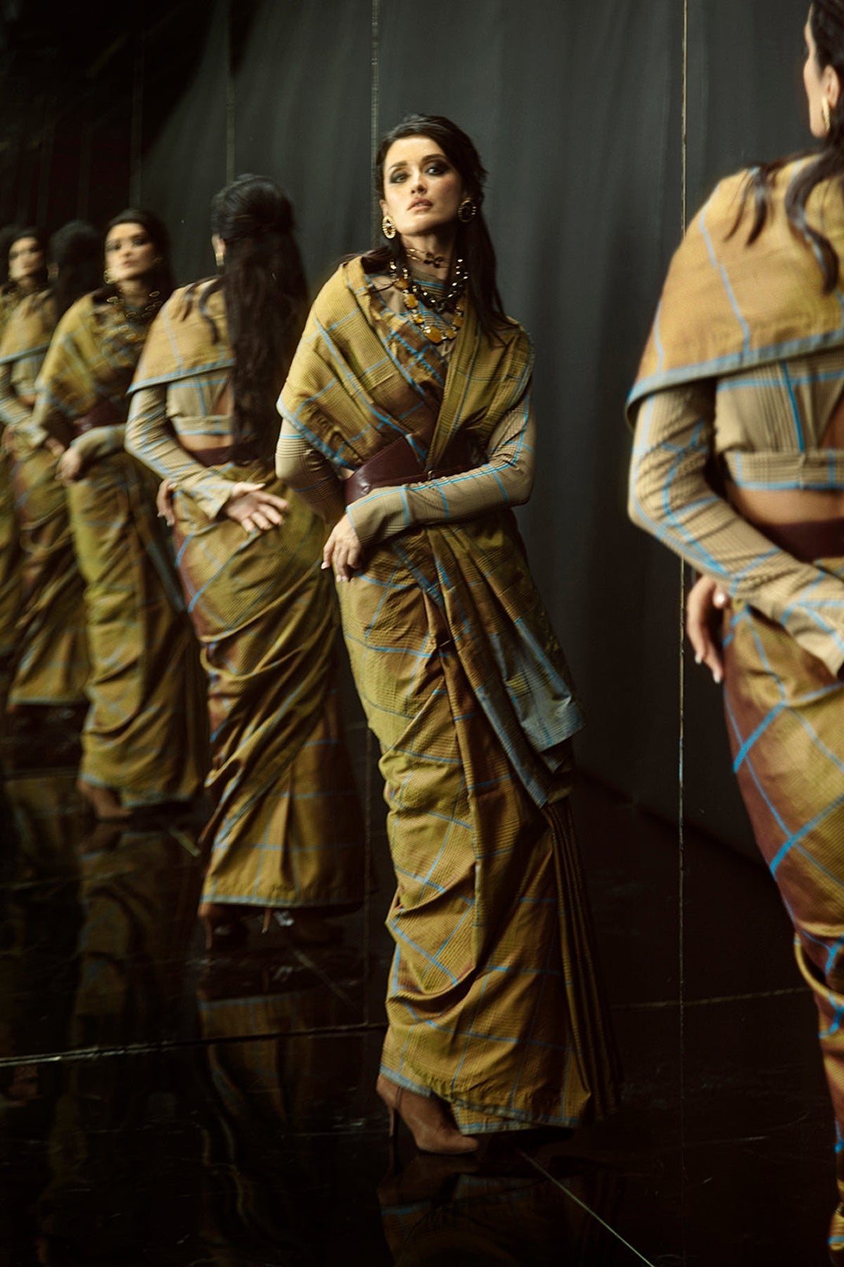 Ochre Chessboard Saree