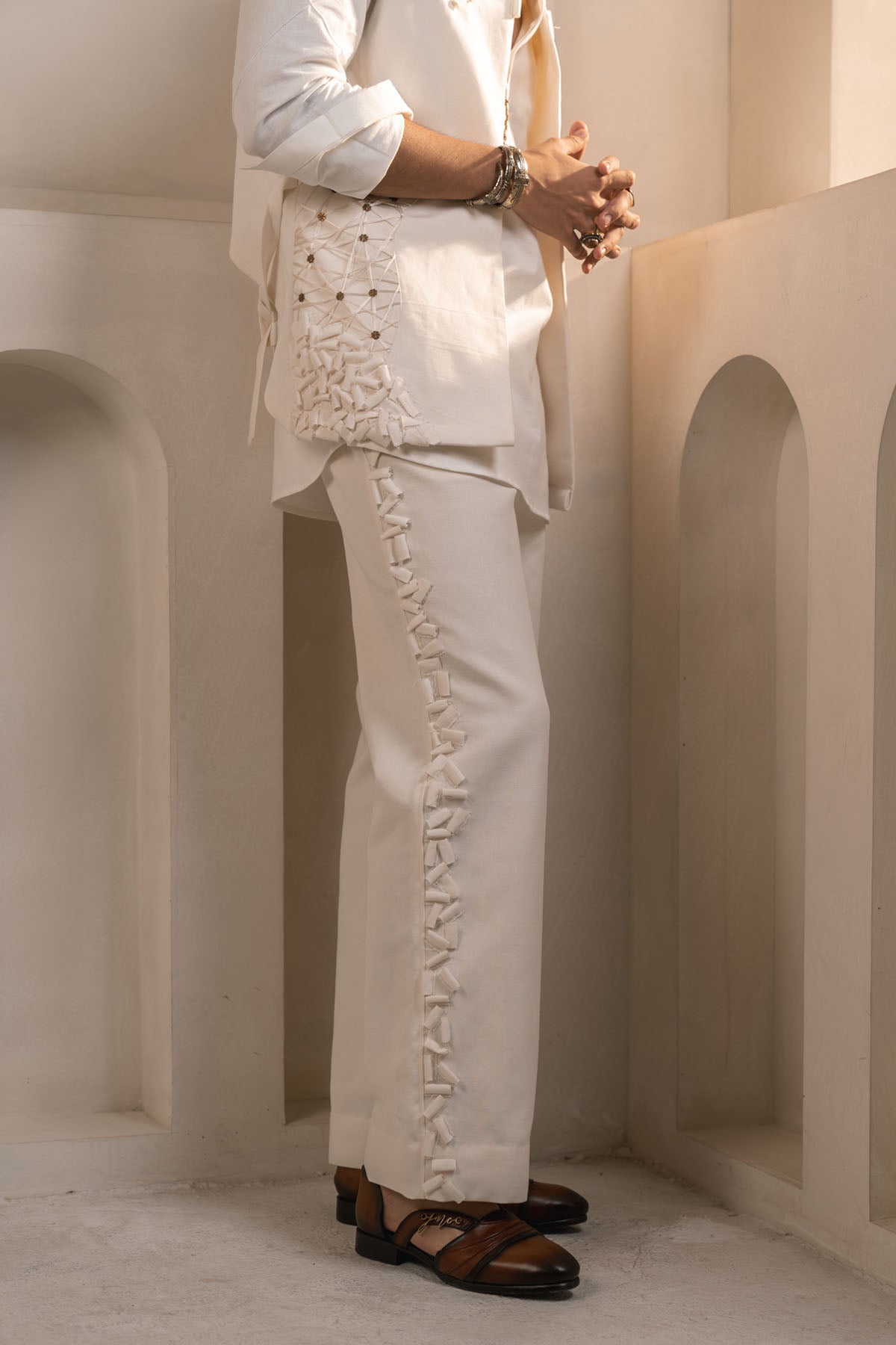 Ivory Cotton Linen Shacket Set