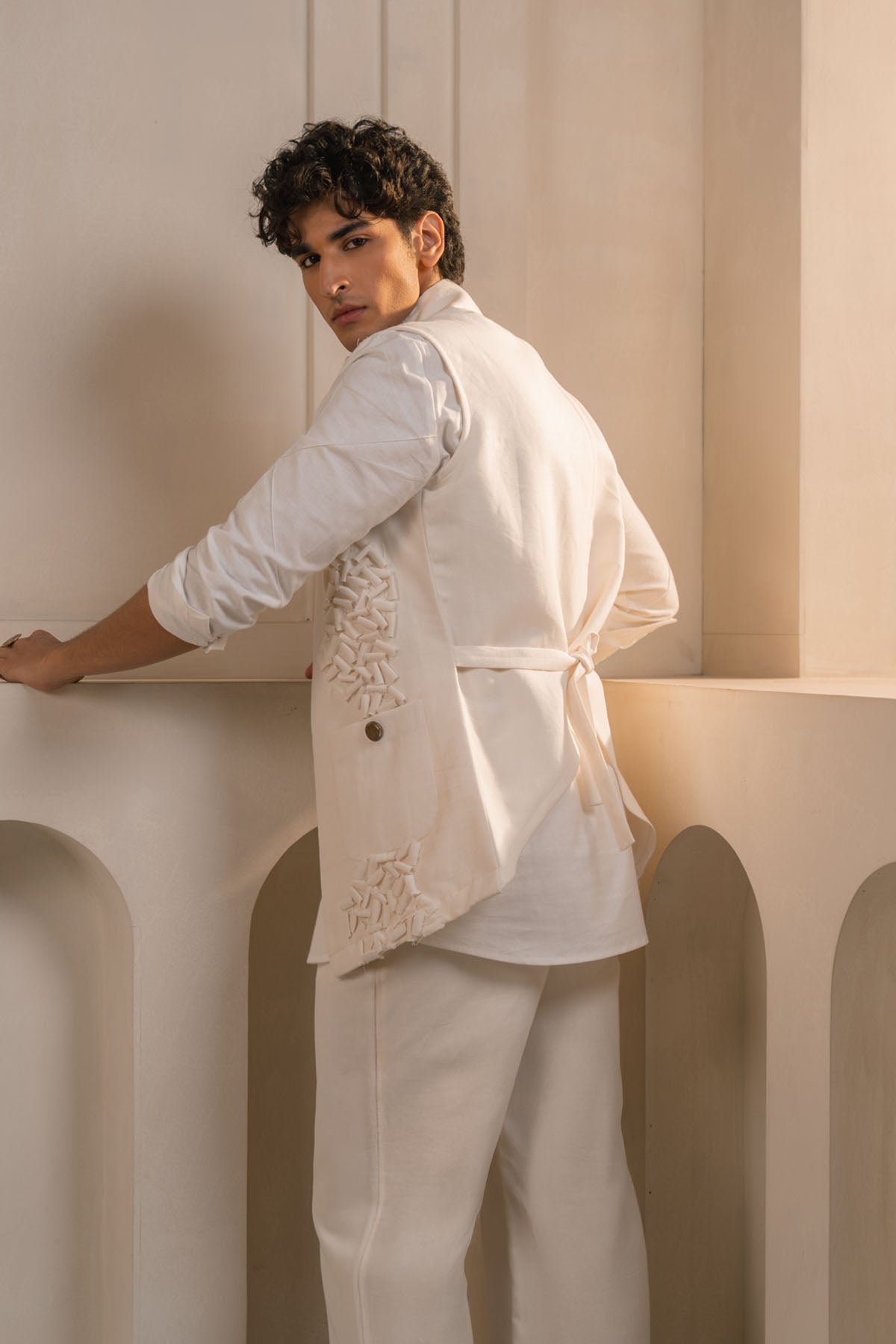 Ivory Cotton Linen Shacket Set