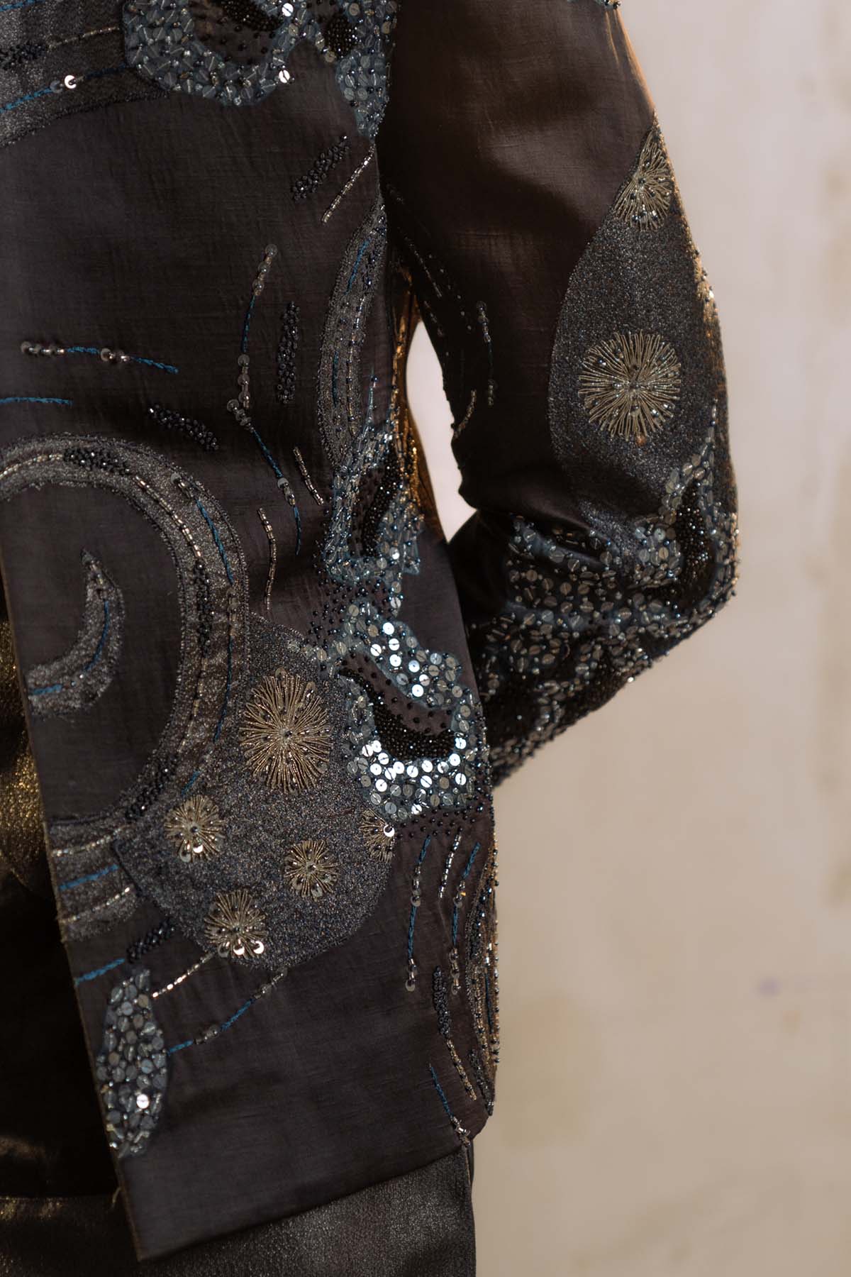 Charcoal Grey Metallic Work Short Jacket Set