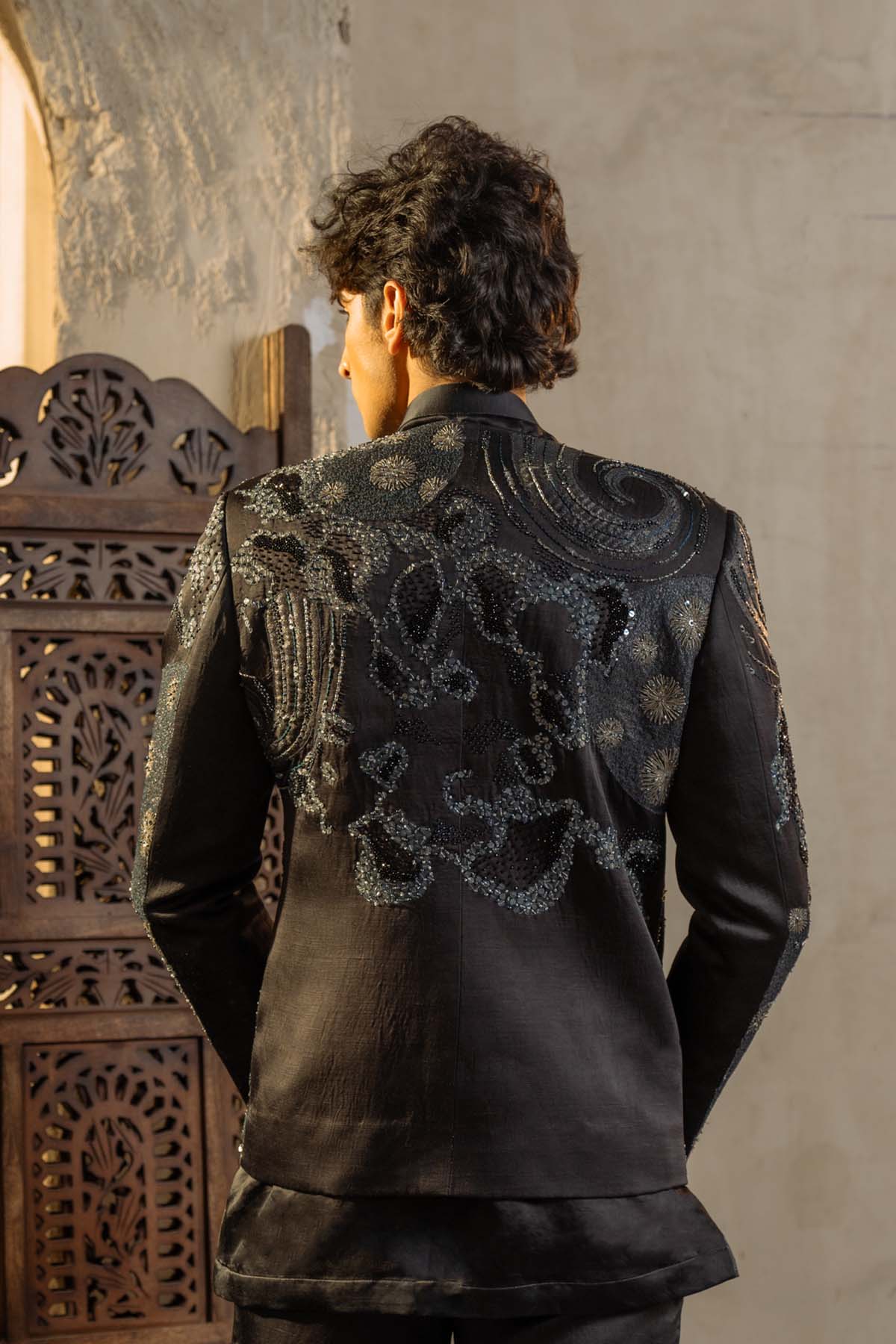Charcoal Grey Metallic Work Short Jacket Set