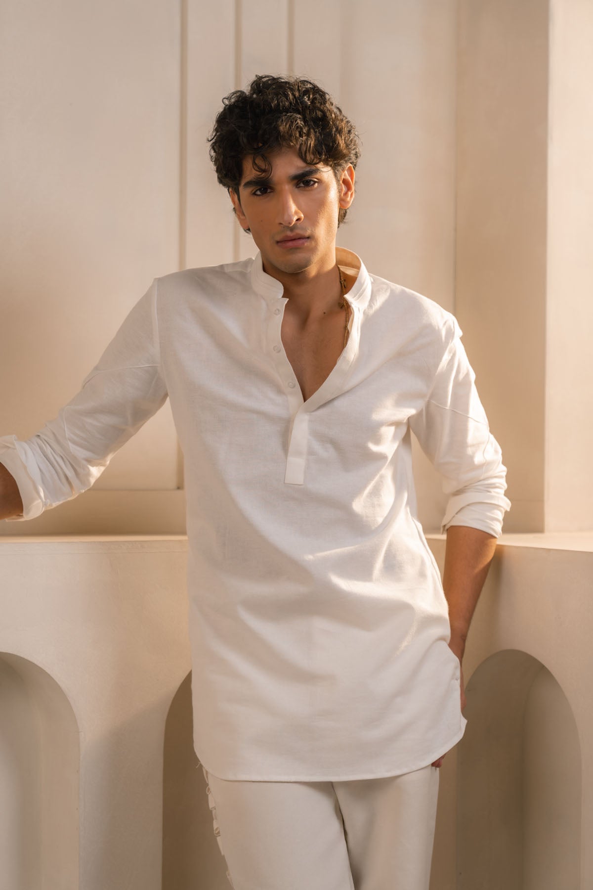 Ivory Cotton Linen Kurta Set