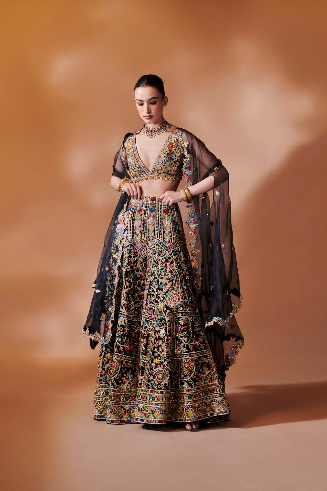 Black High Waist Sharara With A Cape