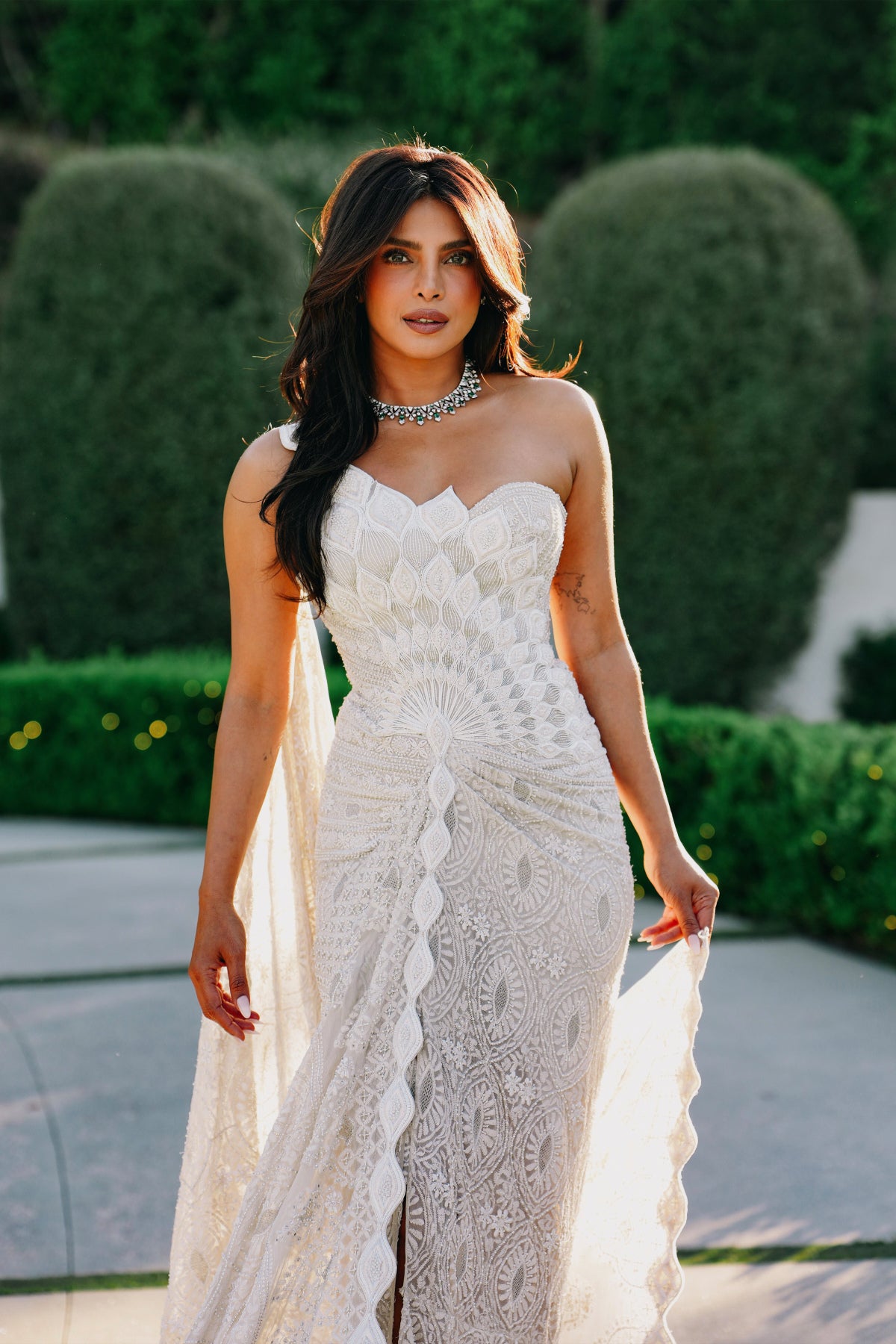 Priyanka Chopra Jonas in Vintage Chikankari Draped Saree