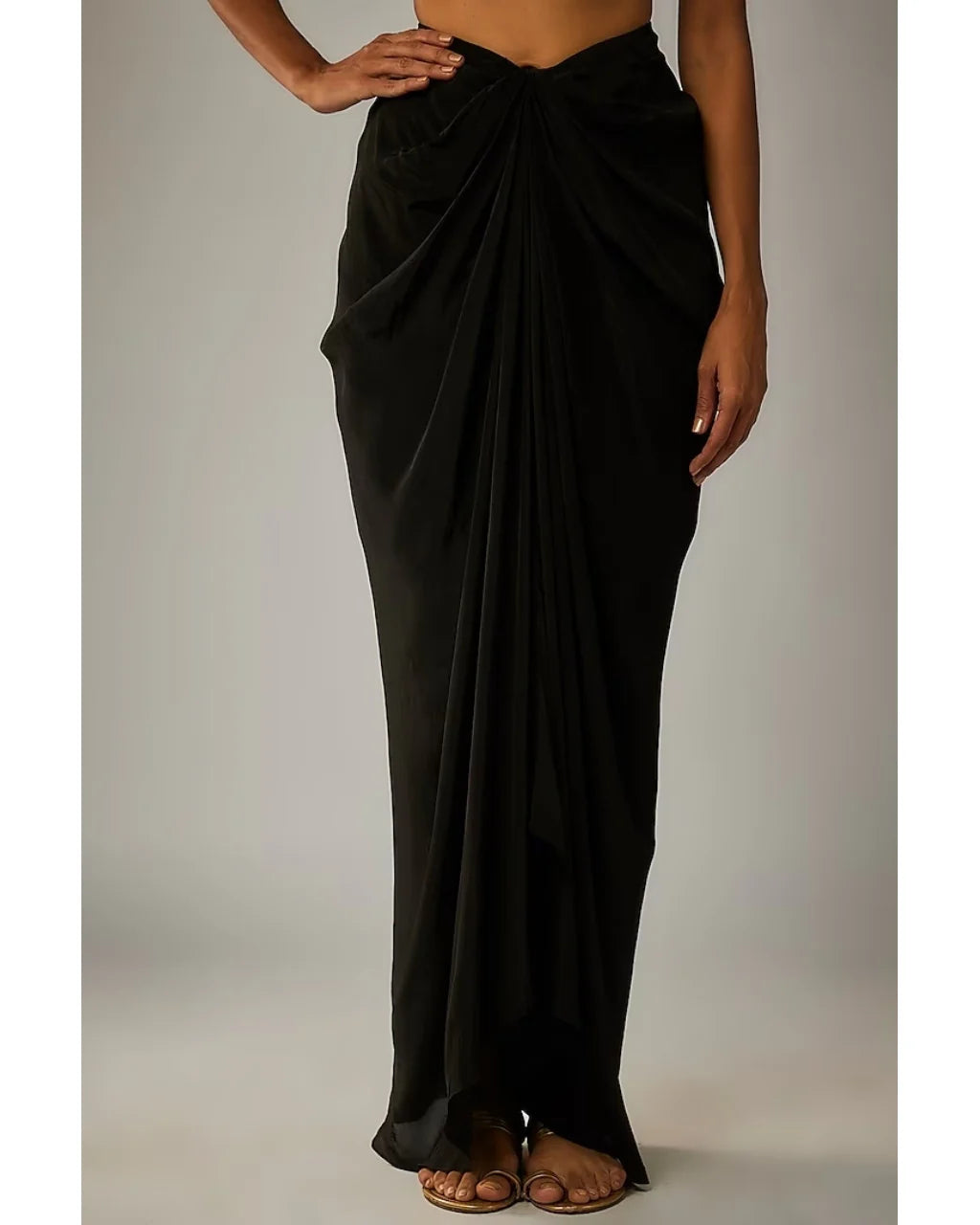 Black Drape Skirt And Embroidered Cape Set