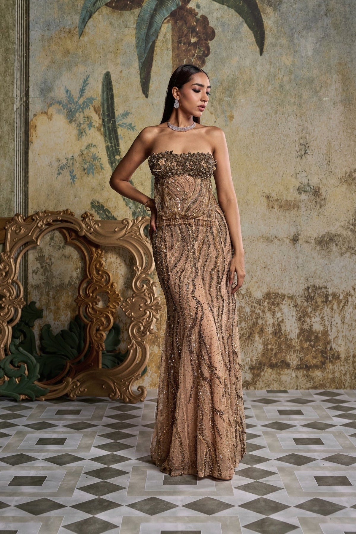 Gold  Embellished Skirt Set