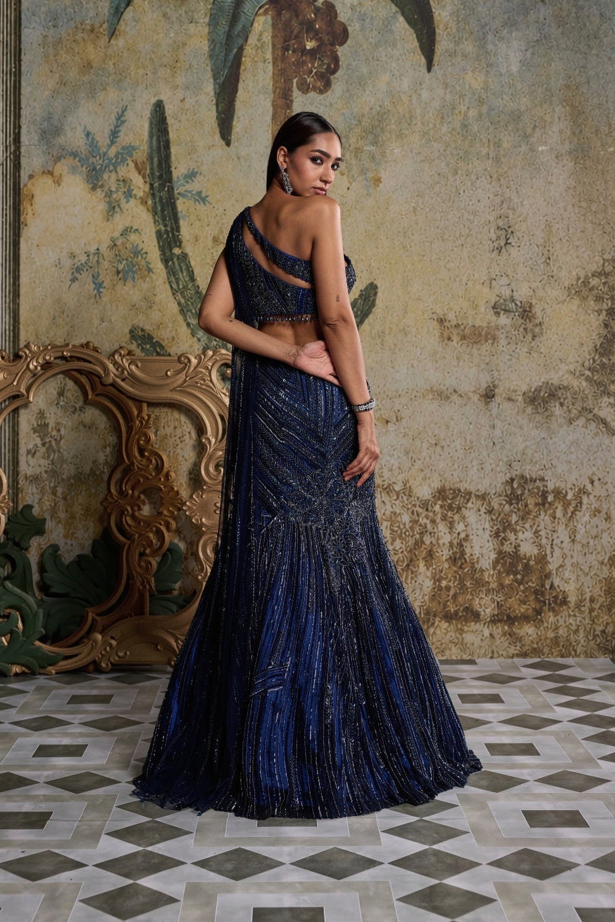 Mid Night Blue Embellished Mermiad Skirt Set