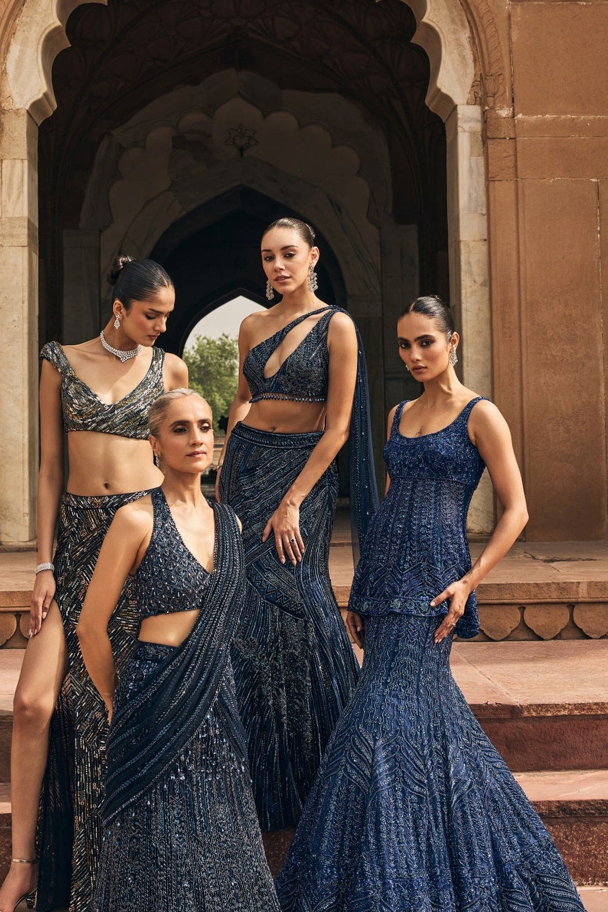Mid Night Blue Embellished Mermiad Skirt Set