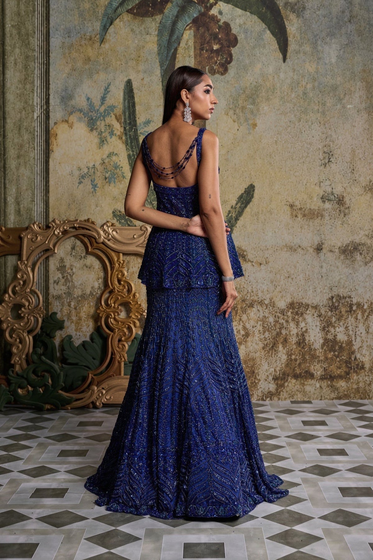 Teal Blue Embellished Mermaid Skirt Set