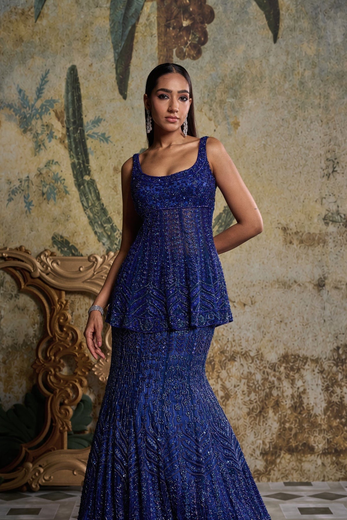 Teal Blue Embellished Mermaid Skirt Set