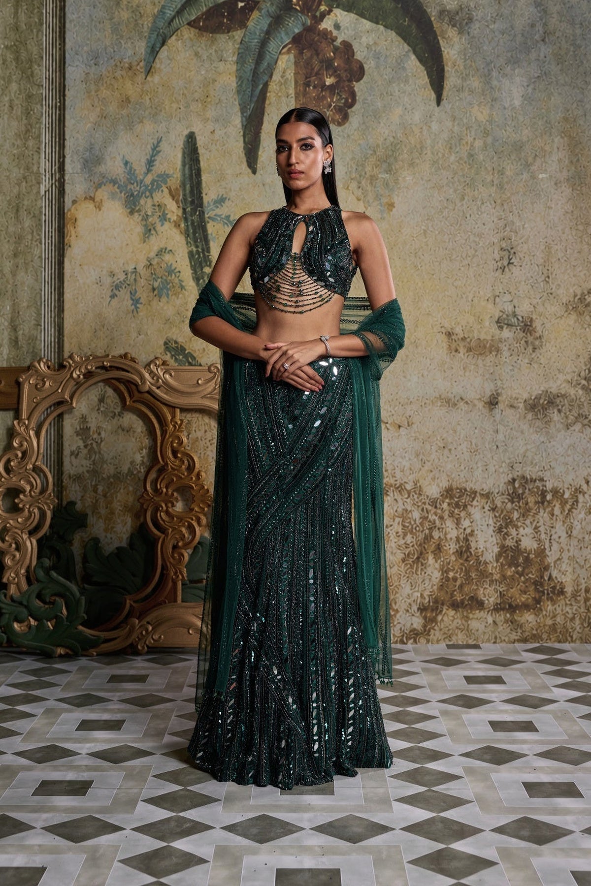 Emerald Green Embellished Mermaid Skirt Set