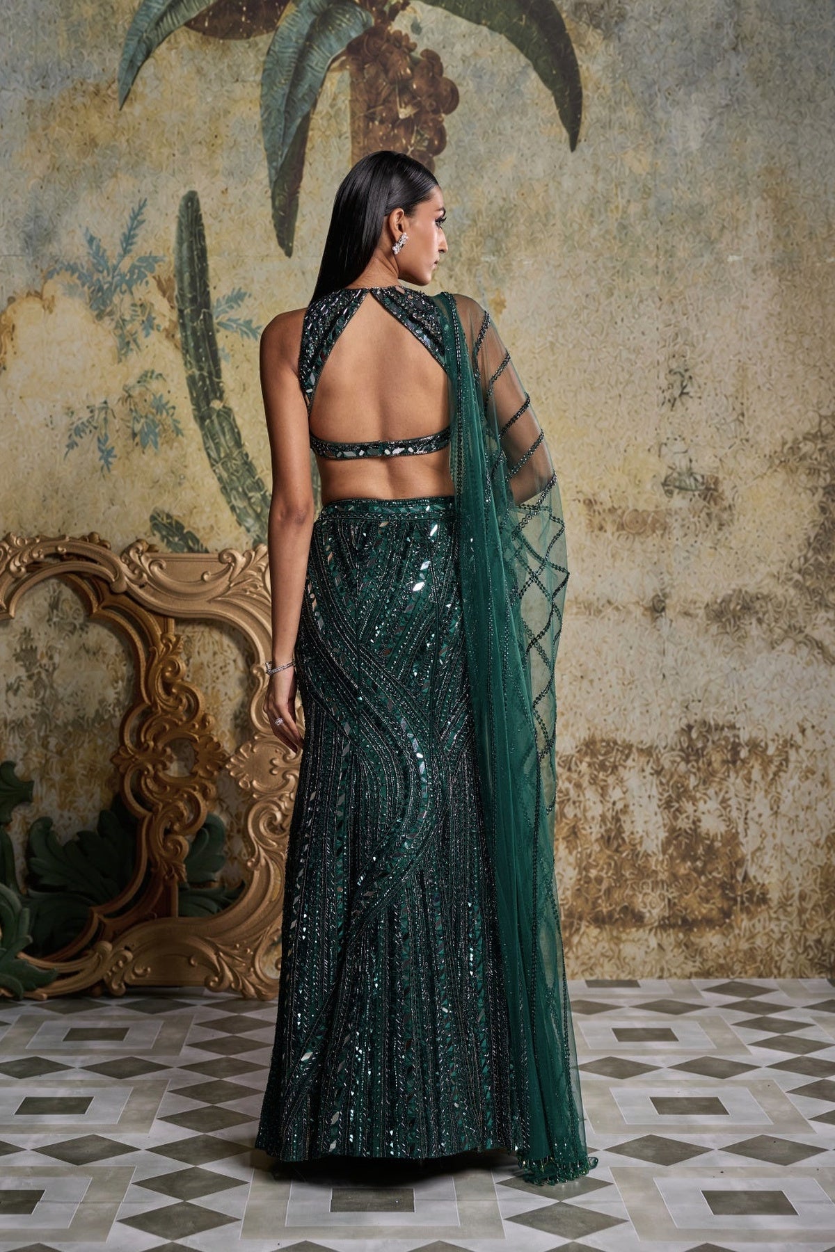 Emerald Green Embellished Mermaid Skirt Set