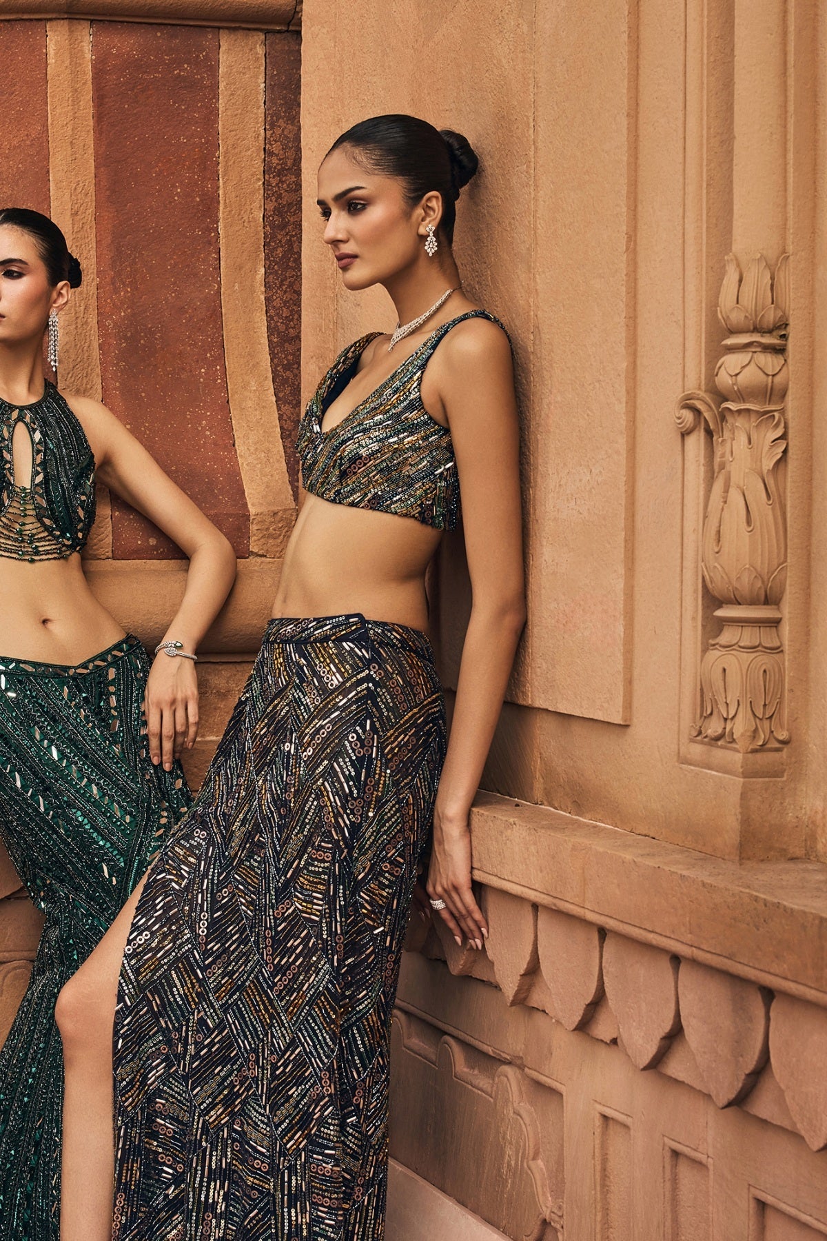 Emerald Green Embellished Mermaid Skirt Set