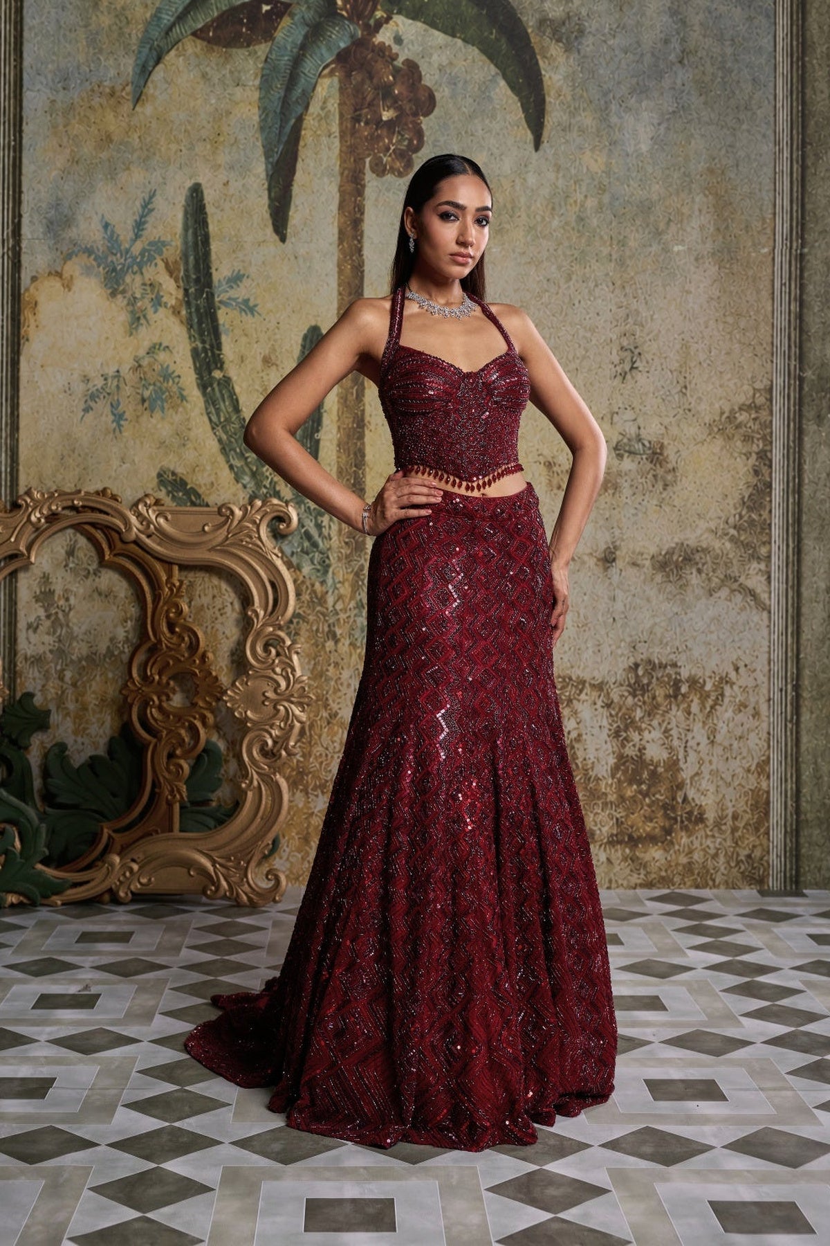 Maroon Embellished Mermiad Set