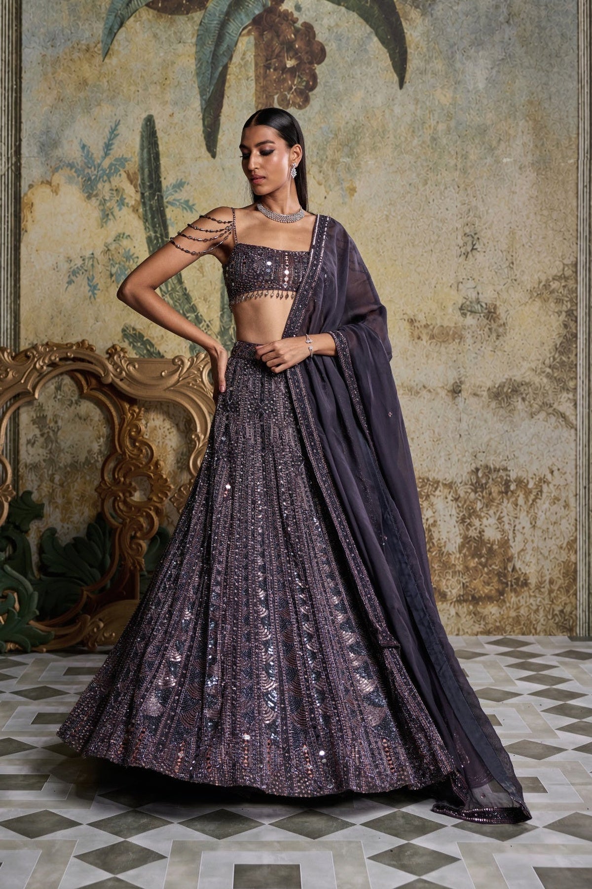 Charcol Grey Embellished Lehenga Set