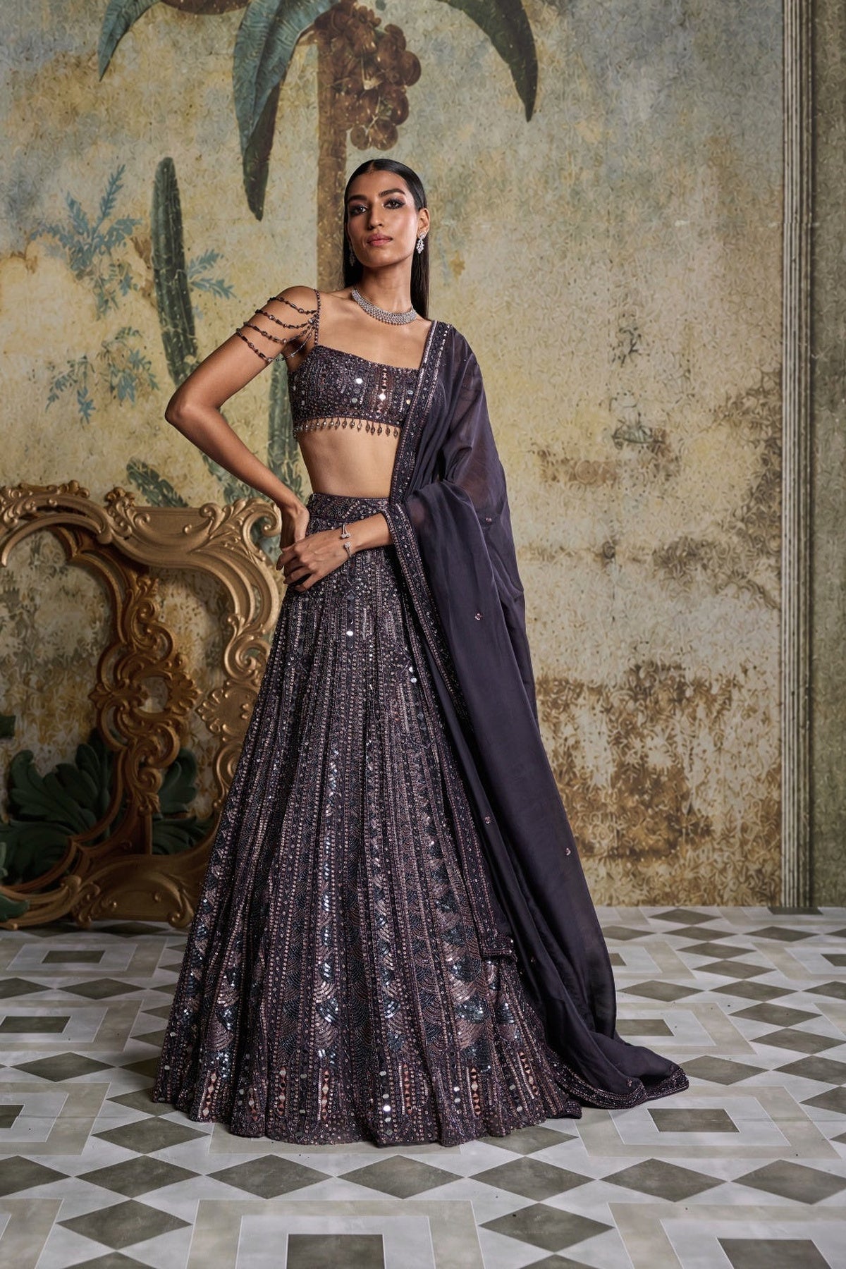 Charcol Grey Embellished Lehenga Set