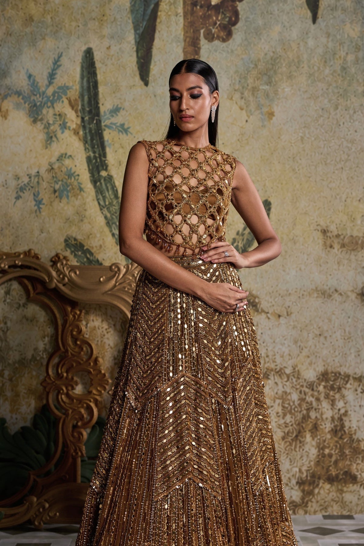 Antique Gold Embellished Lehenga Set