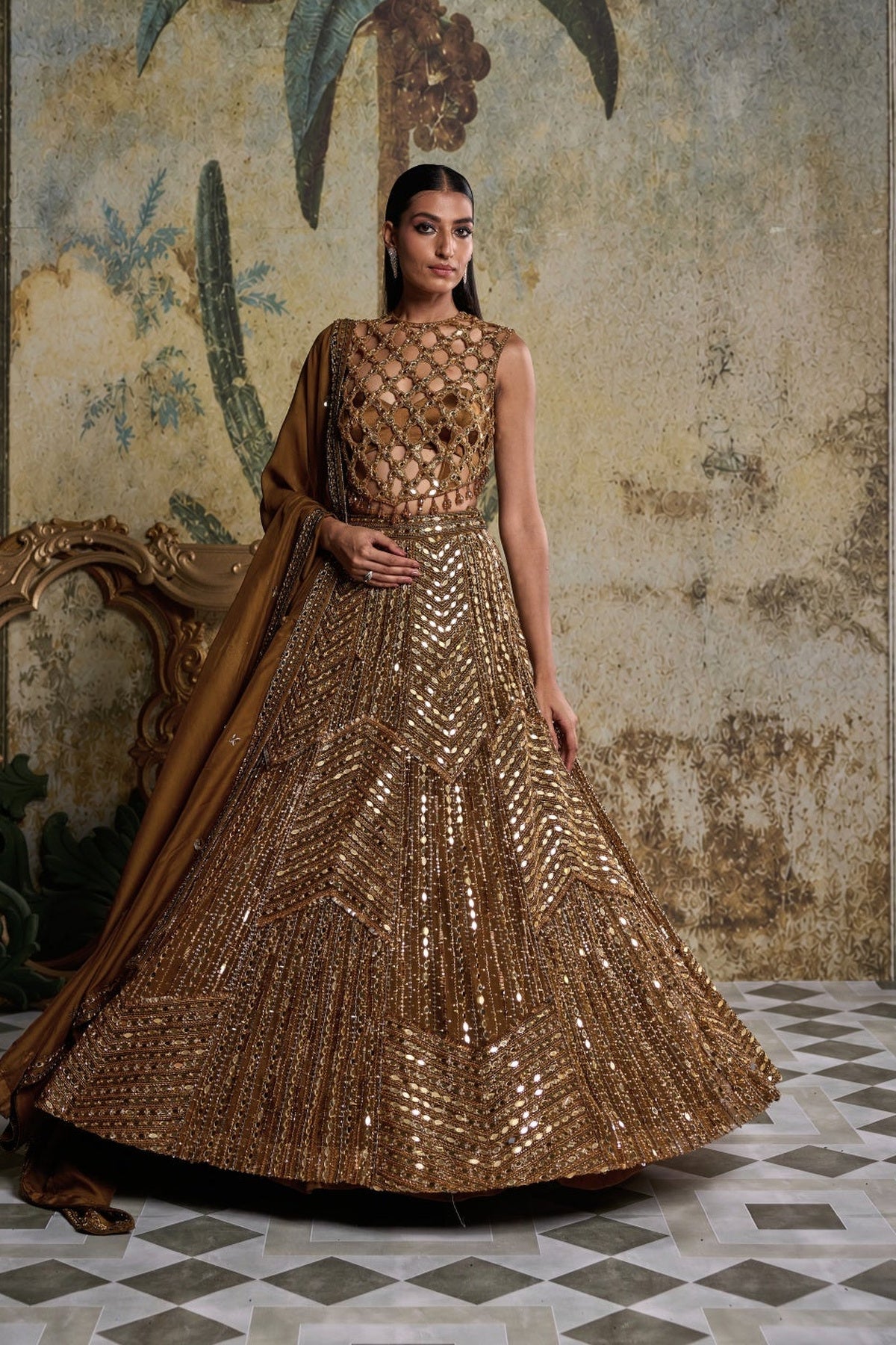 Antique Gold Embellished Lehenga Set