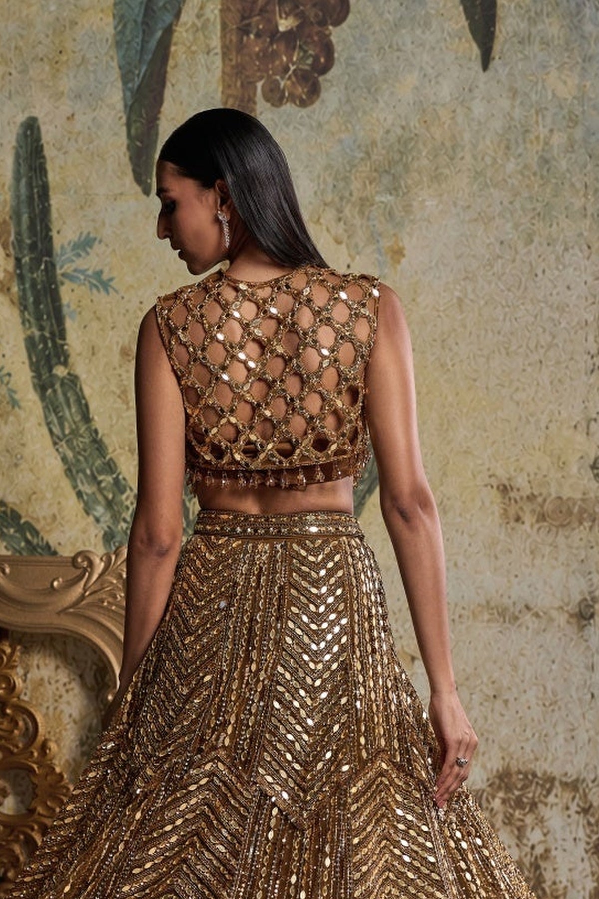Antique Gold Embellished Lehenga Set