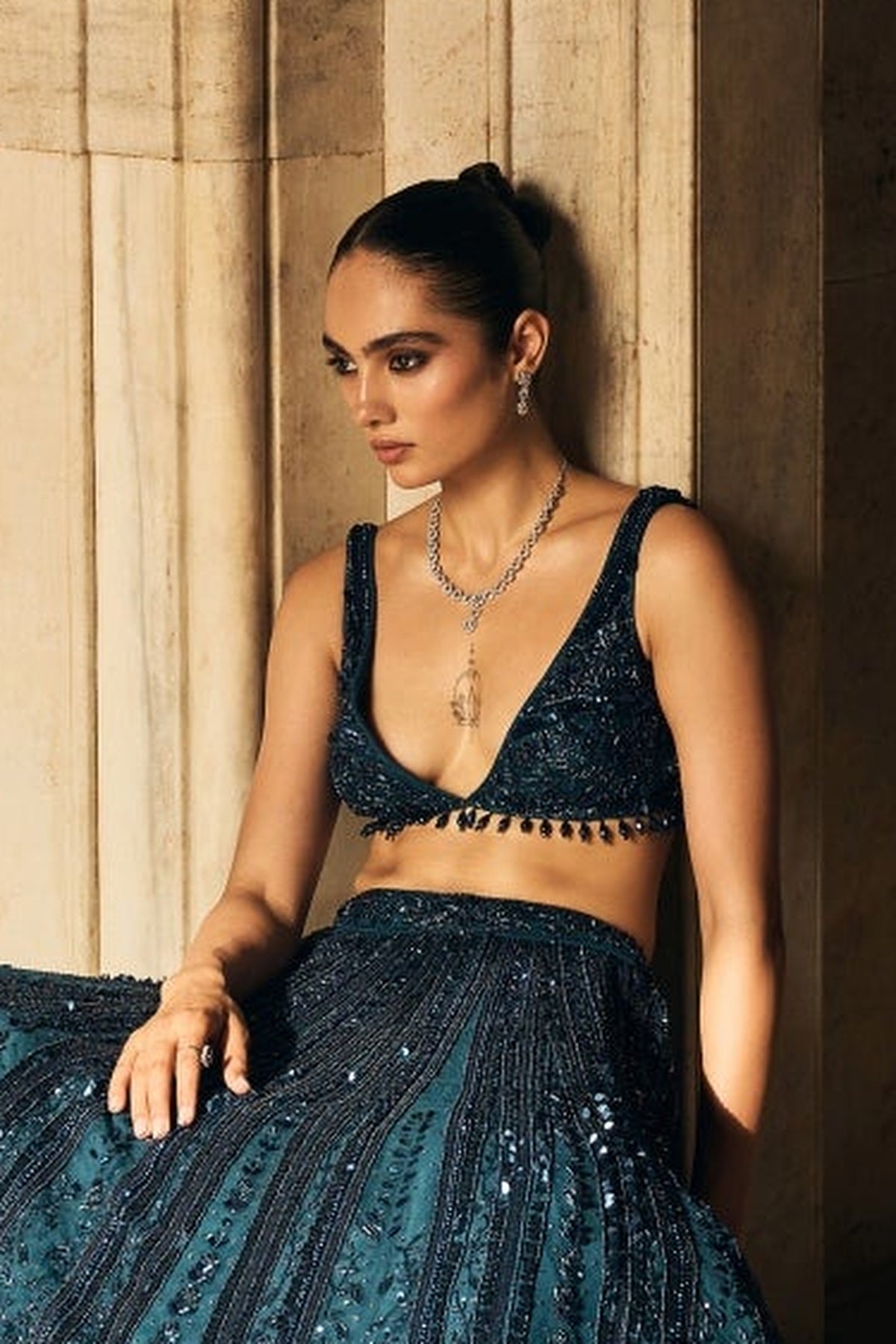 Teal Blue Embellished Lehenga Set