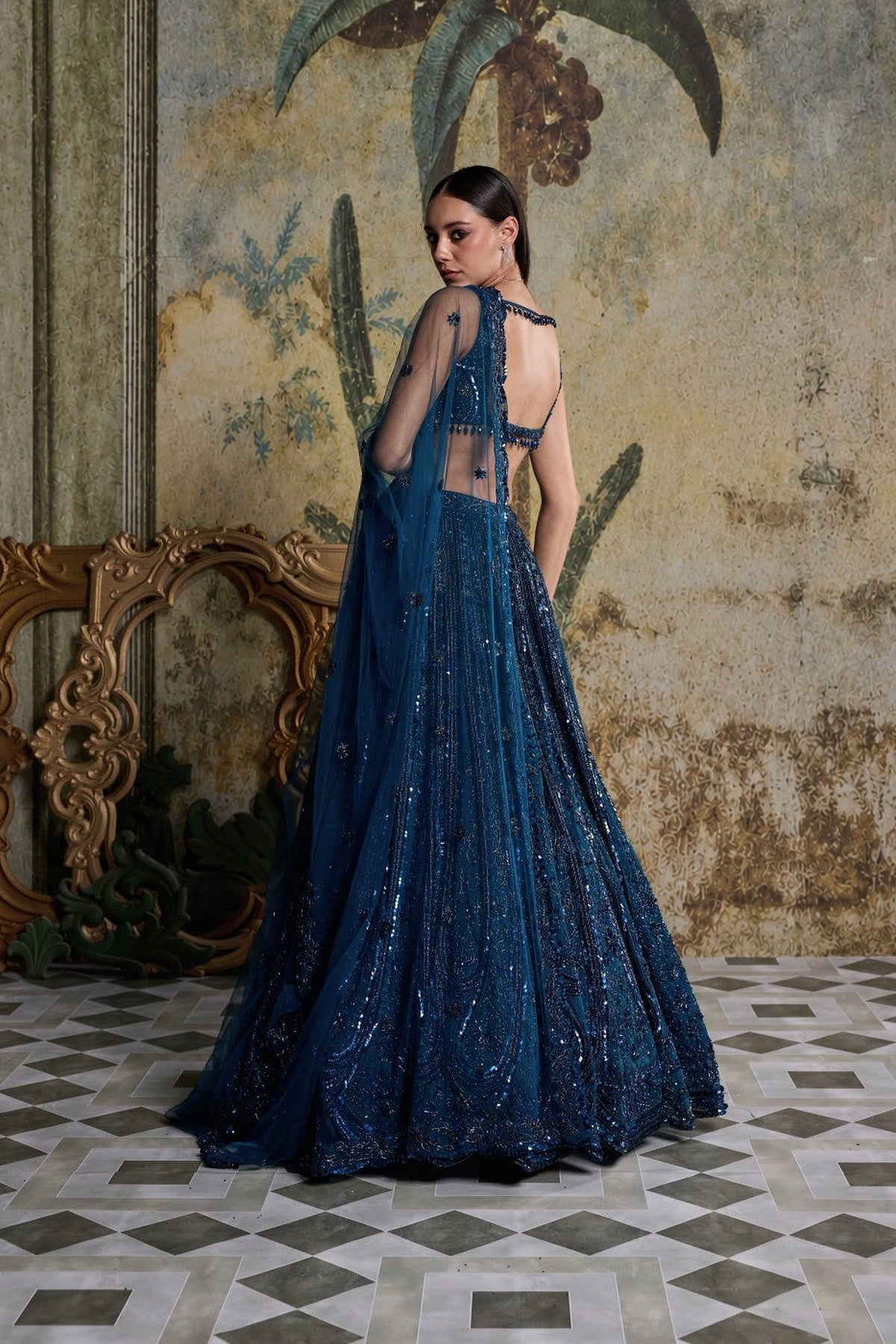 Teal Blue Embellished Lehenga Set