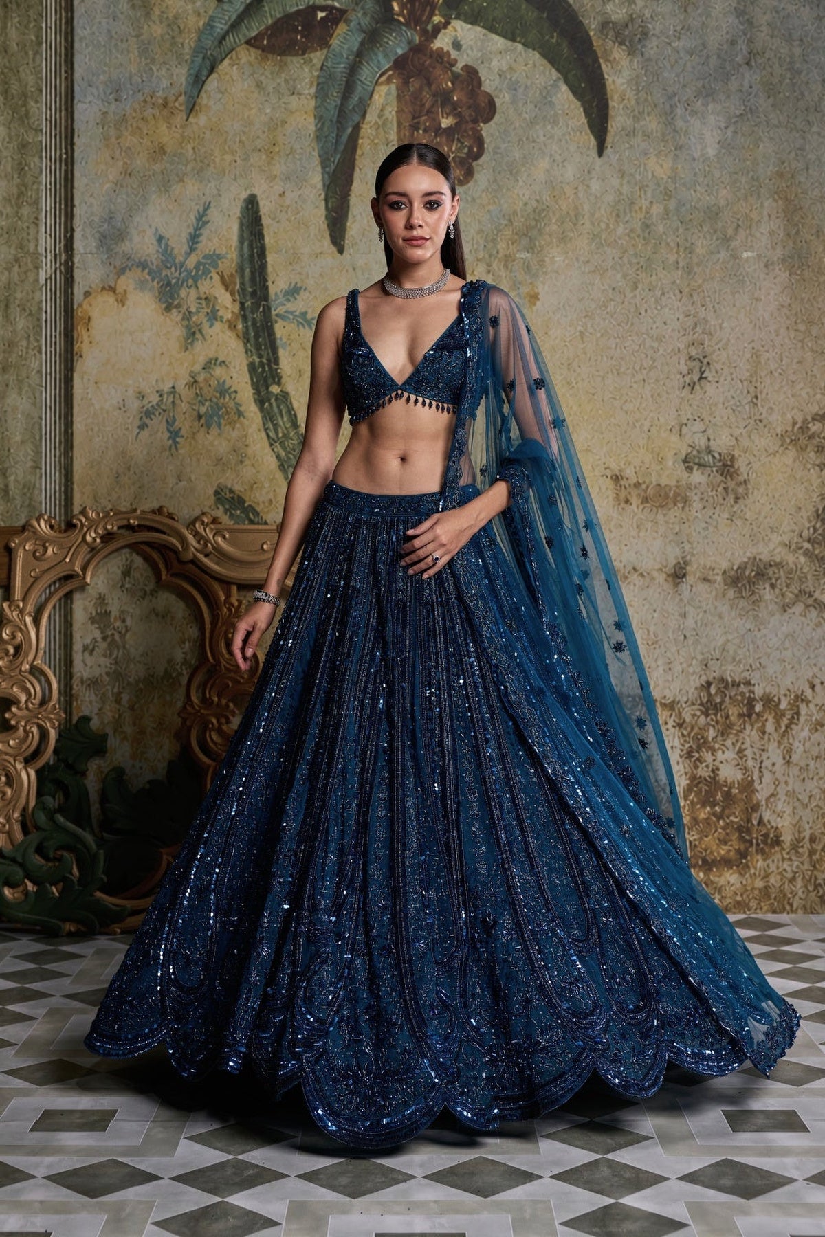 Teal Blue Embellished Lehenga Set
