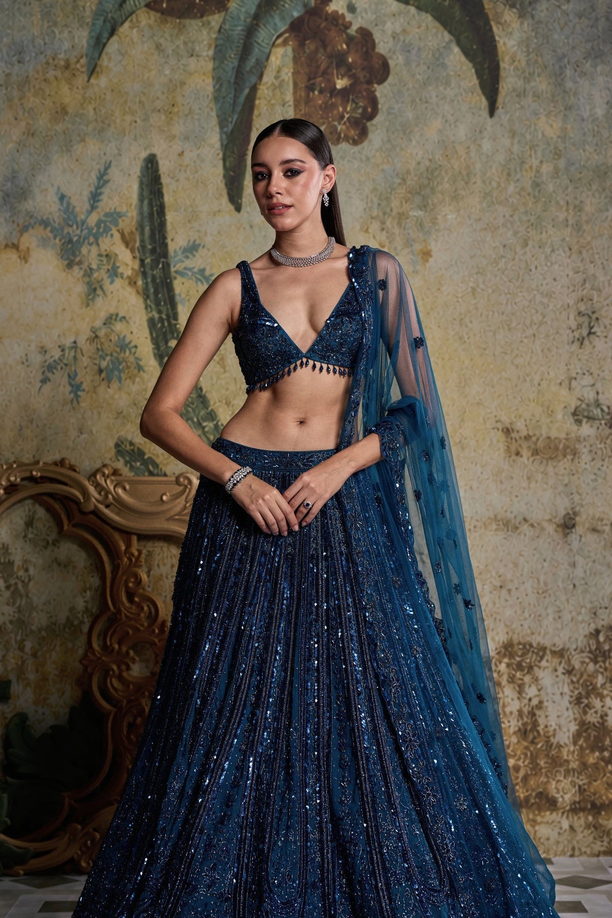 Teal Blue Embellished Lehenga Set