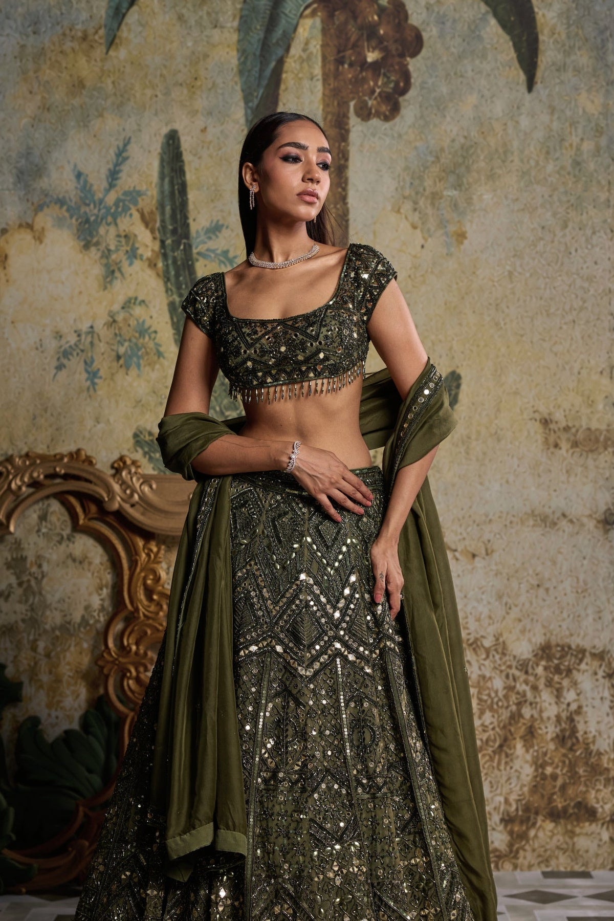 Algae Green Embellished Lehengaset