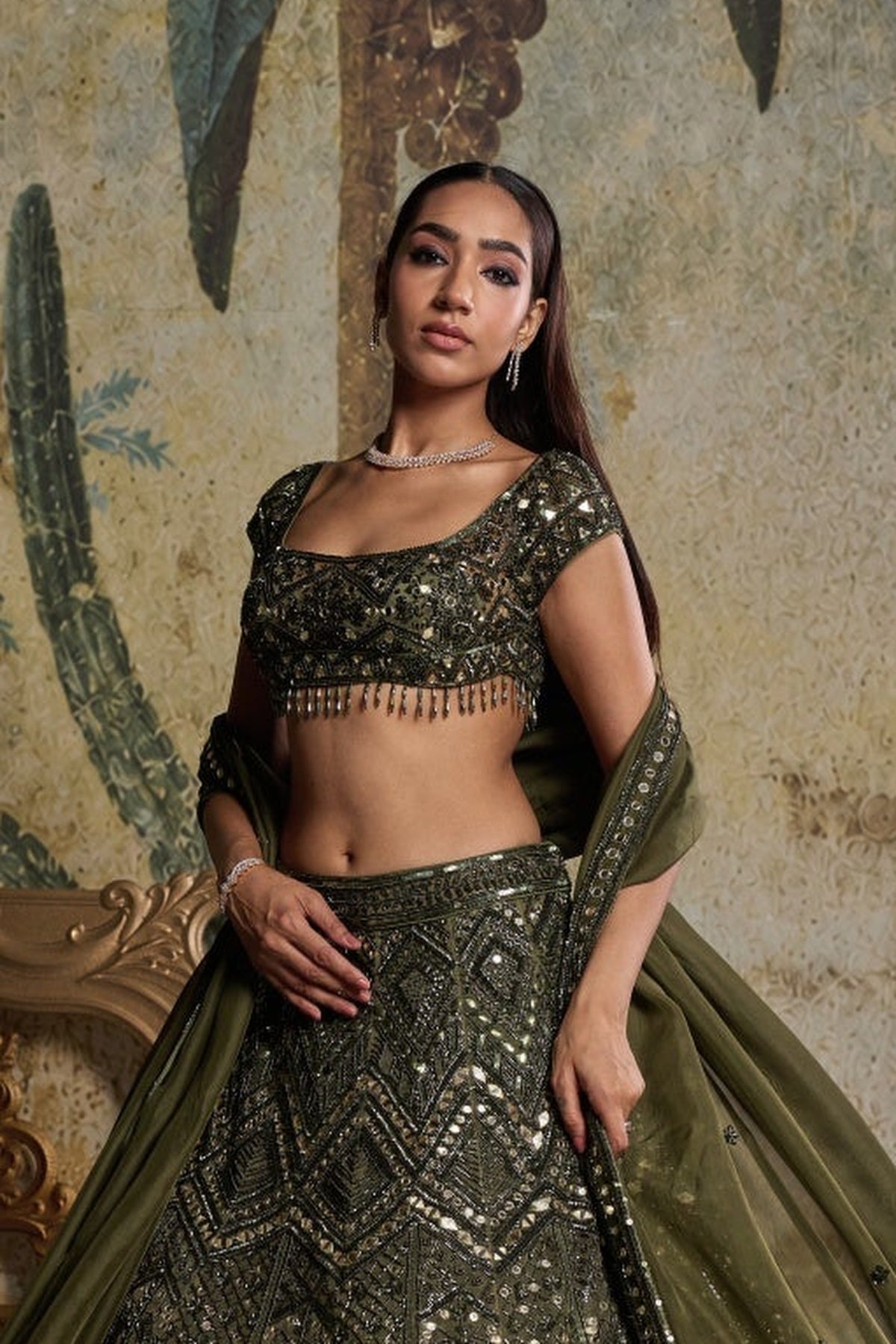 Algae Green Embellished Lehengaset