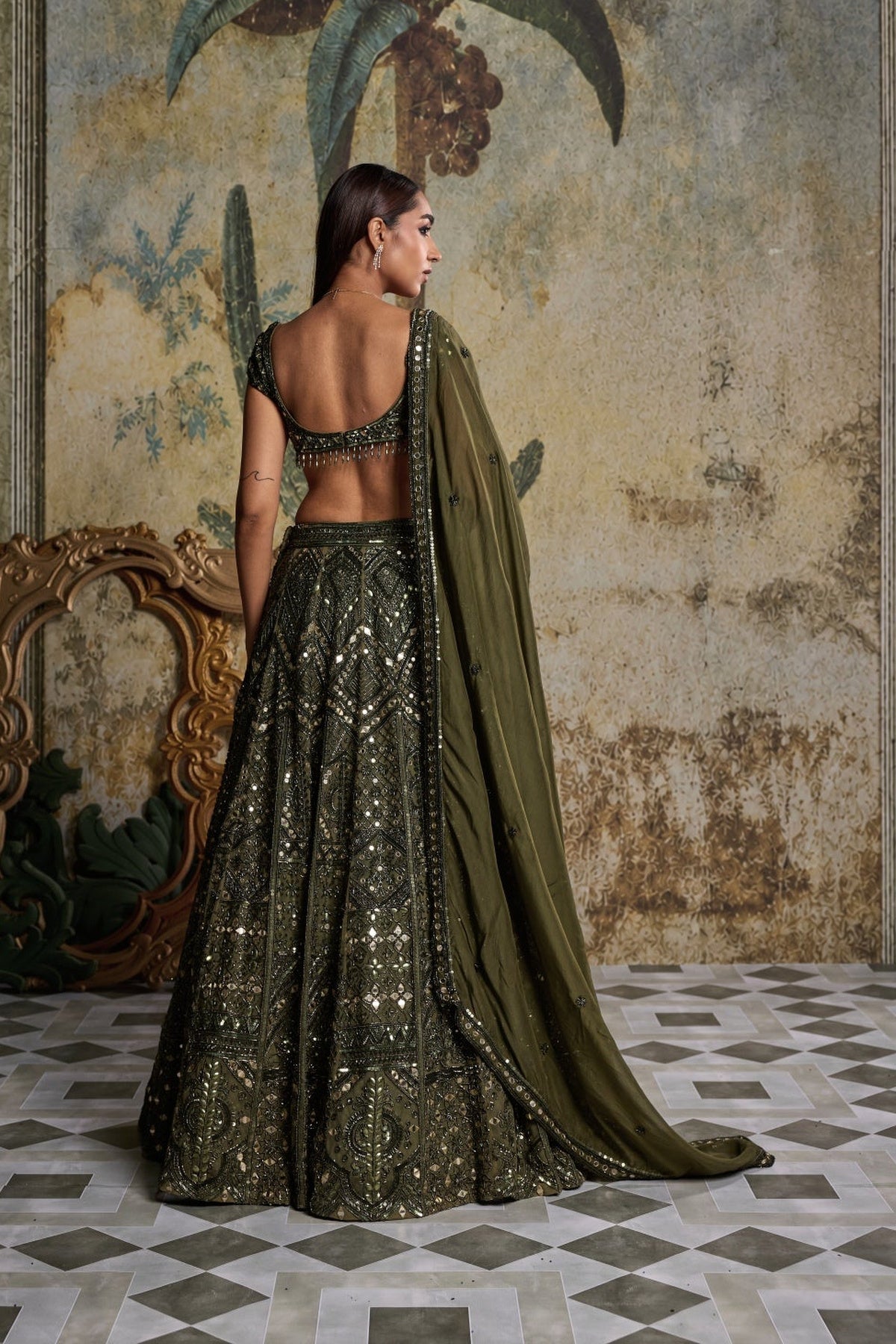 Algae Green Embellished Lehengaset