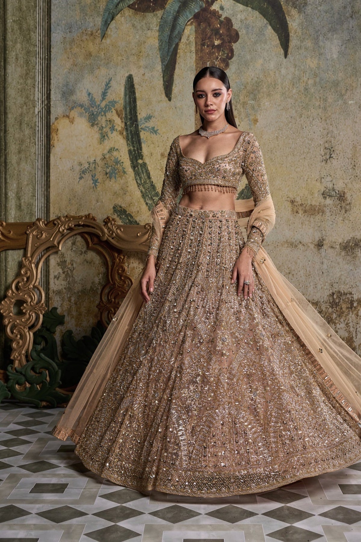 Gold & Silver  Embellished Lehenga Set