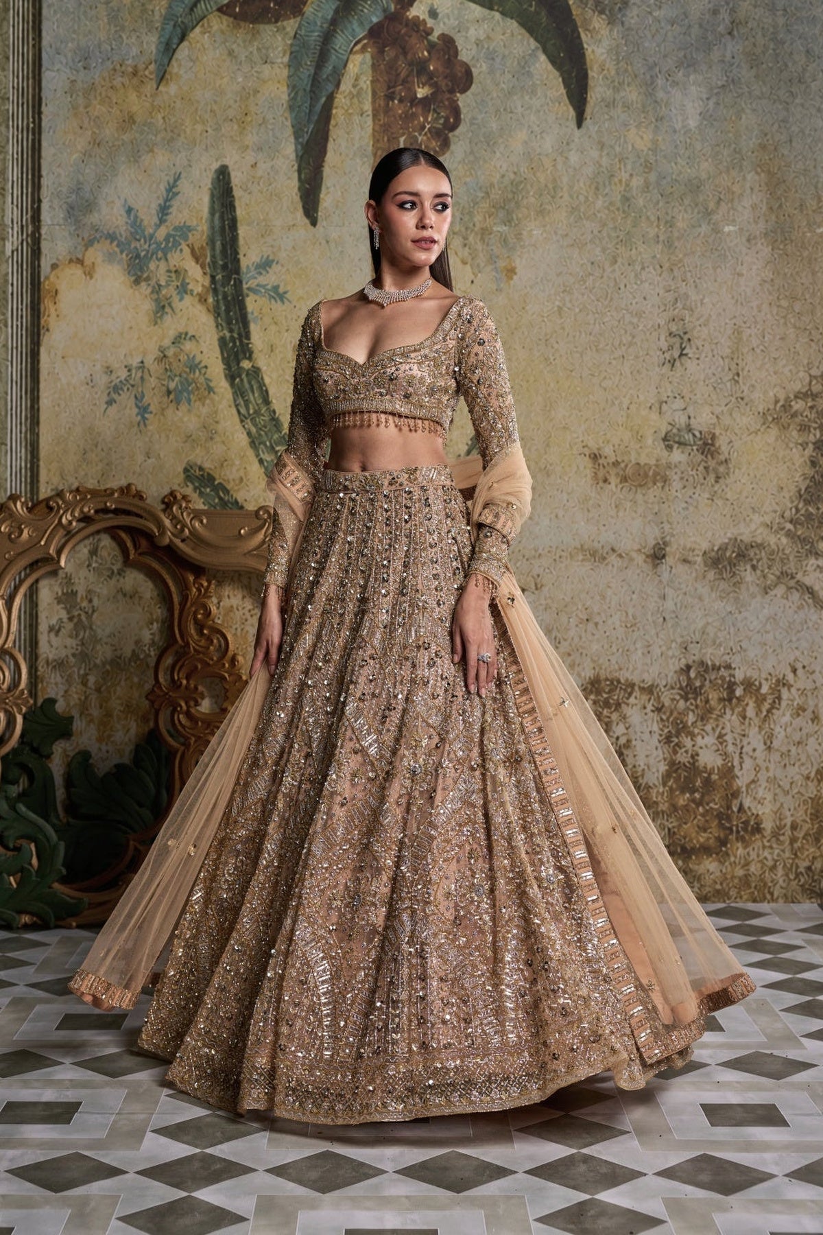 Gold & Silver  Embellished Lehenga Set