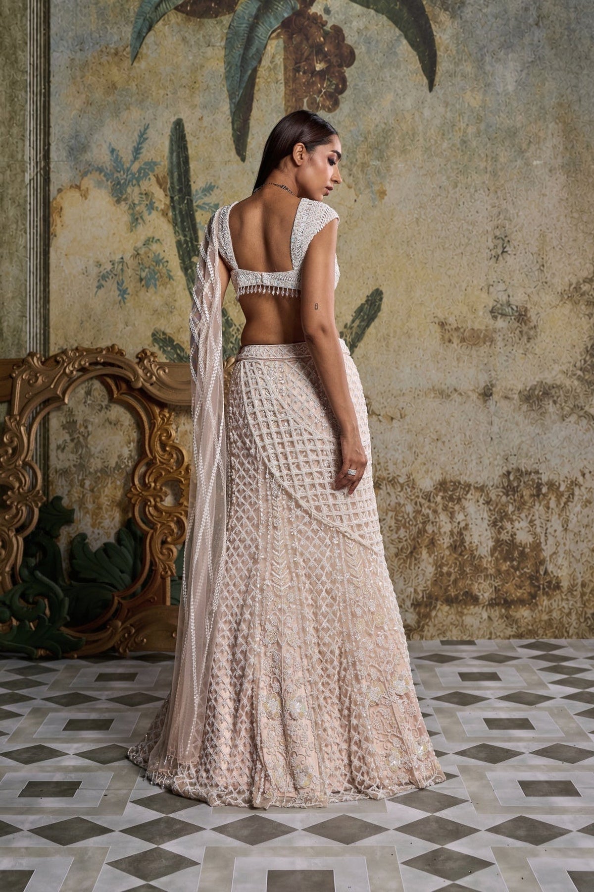 Ivory Cutwork Drape Embellished Saree Set