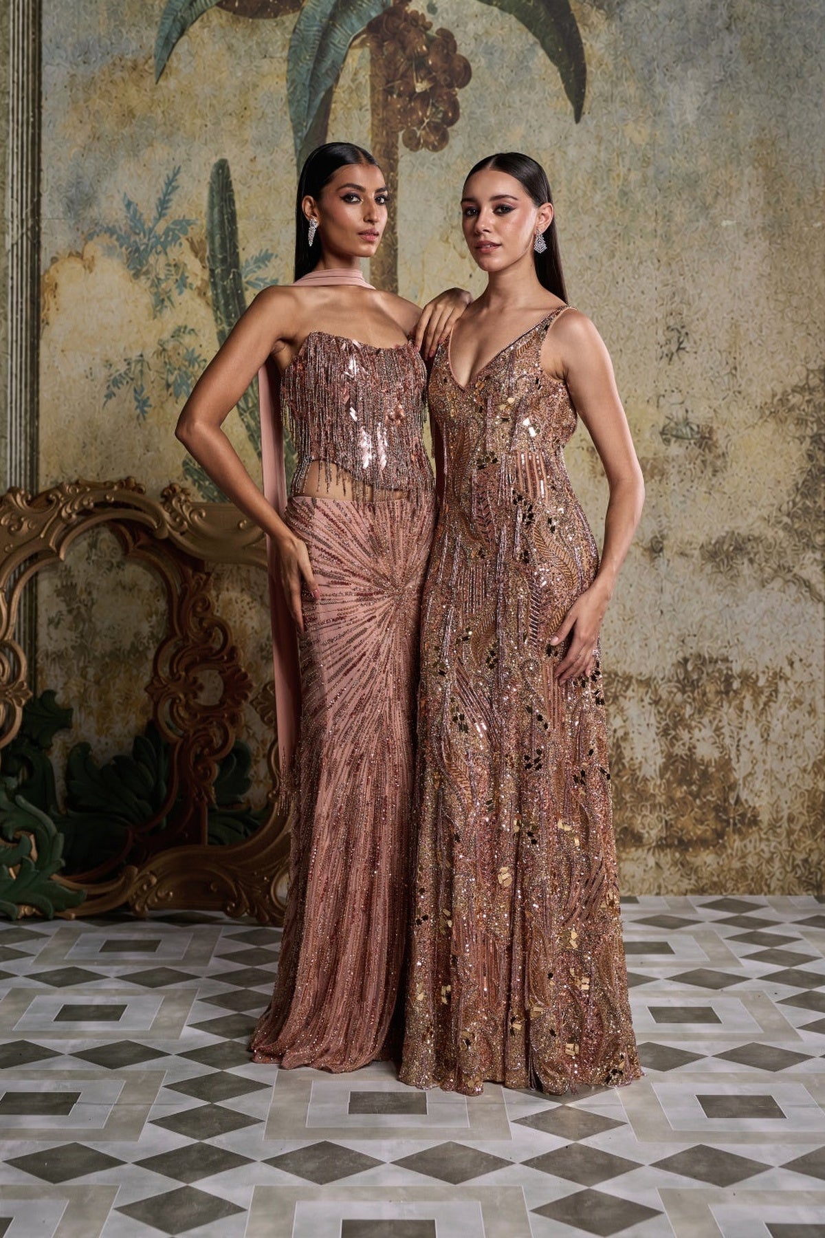 Rose Gold Abstarct Acrylic Embellished Gown